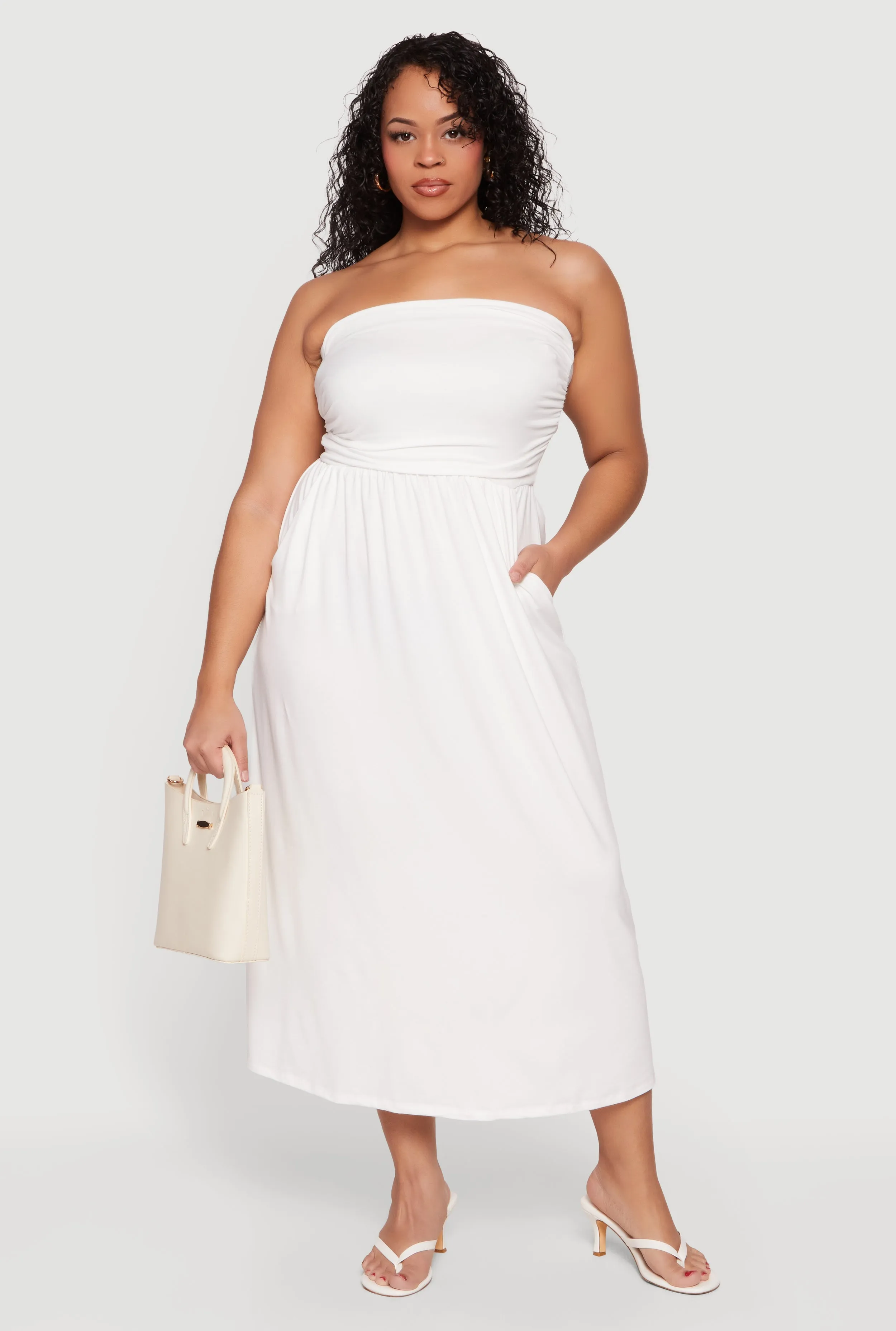 Plus Size Soft Knit Ruched Tube Dress with Pockets sold by Rainbow