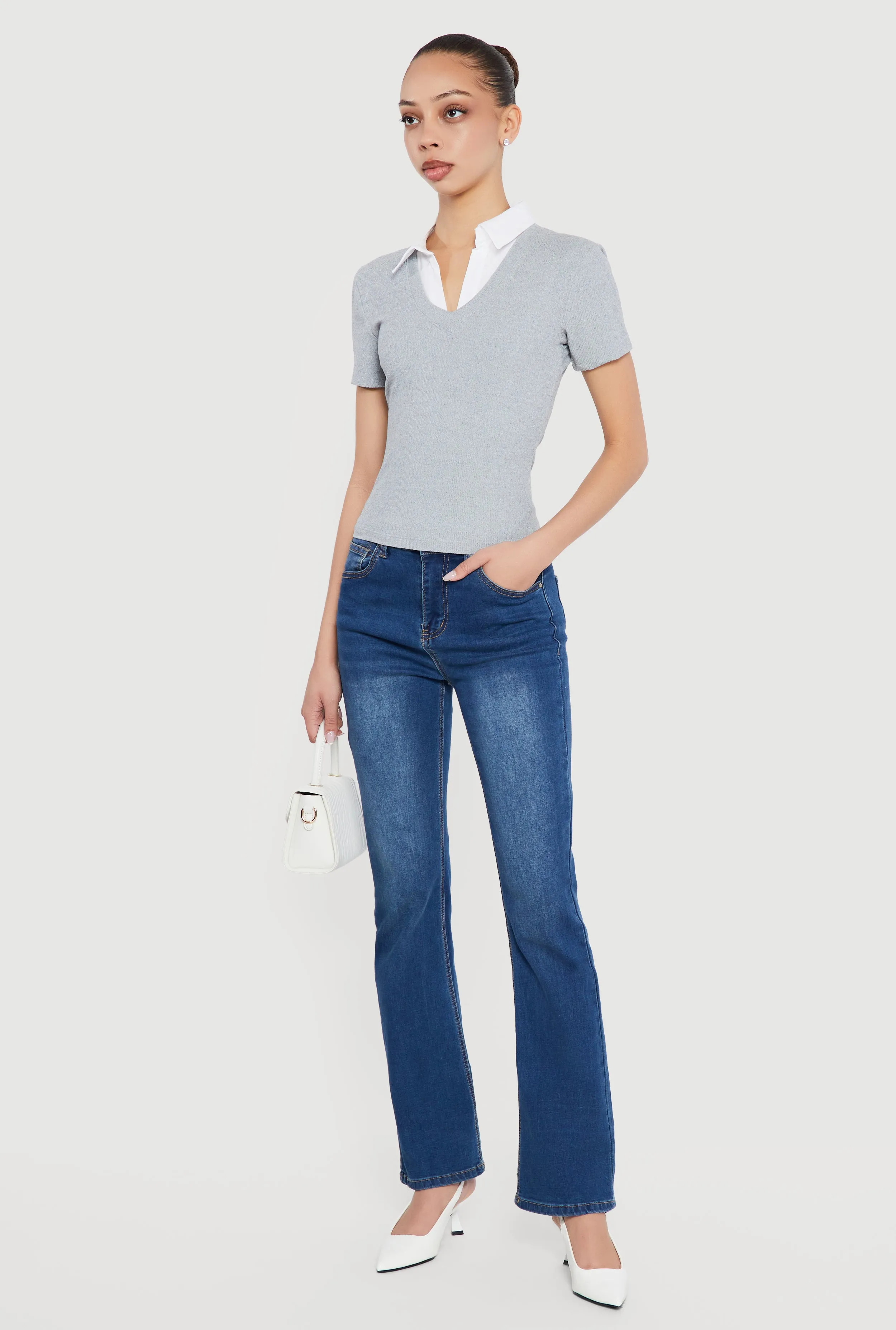 Layered Look Ribbed Knit Polo Top sold by Rainbow product image thumbnail 3