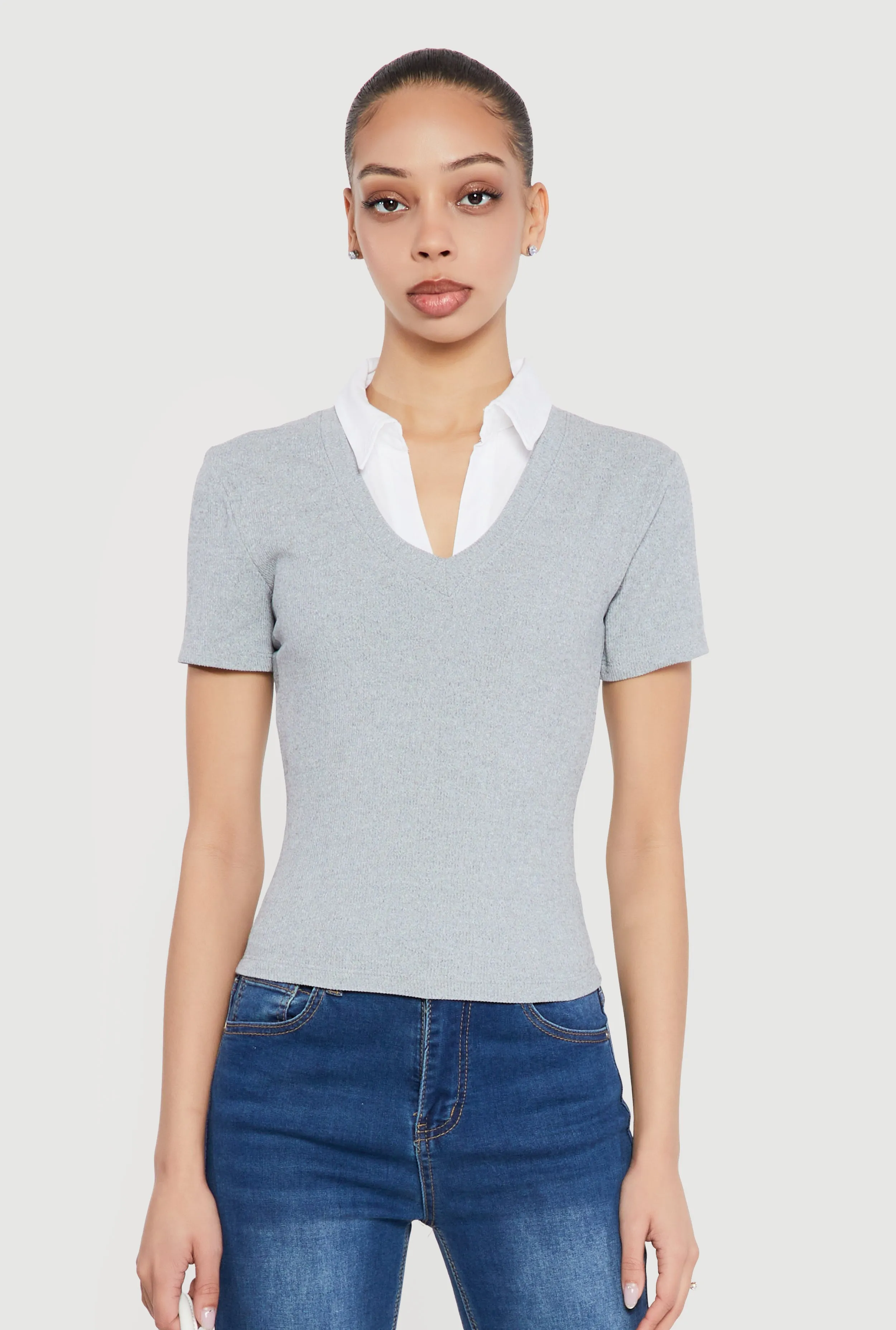 Layered Look Ribbed Knit Polo Top sold by Rainbow product image thumbnail 2