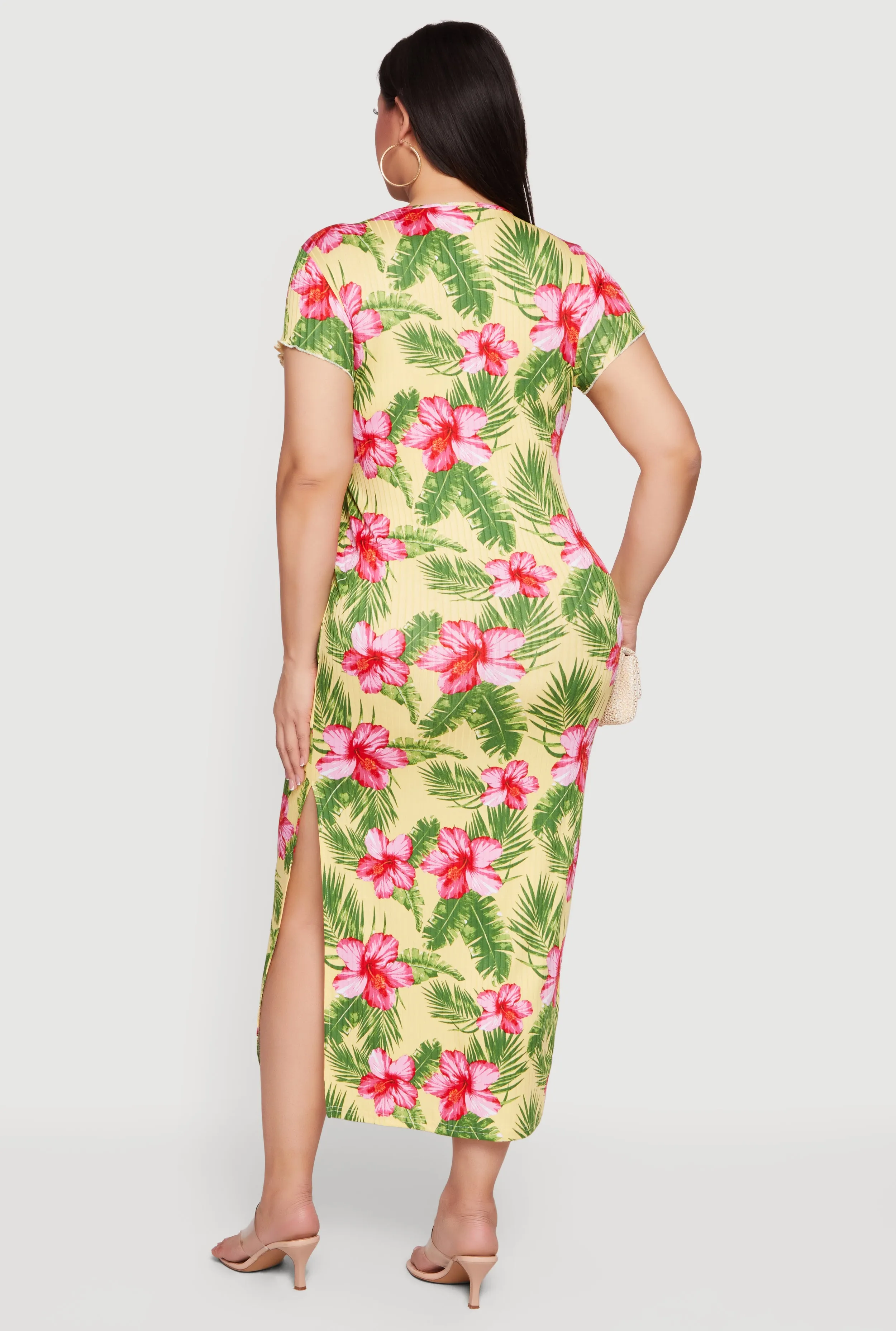 Plus Size Floral Print Side Slit Midi Dress sold by Rainbow product image thumbnail 3