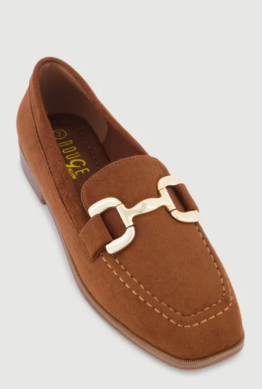 Metallic Horsebit Faux Suede Square Toe Loafers made by Rainbow