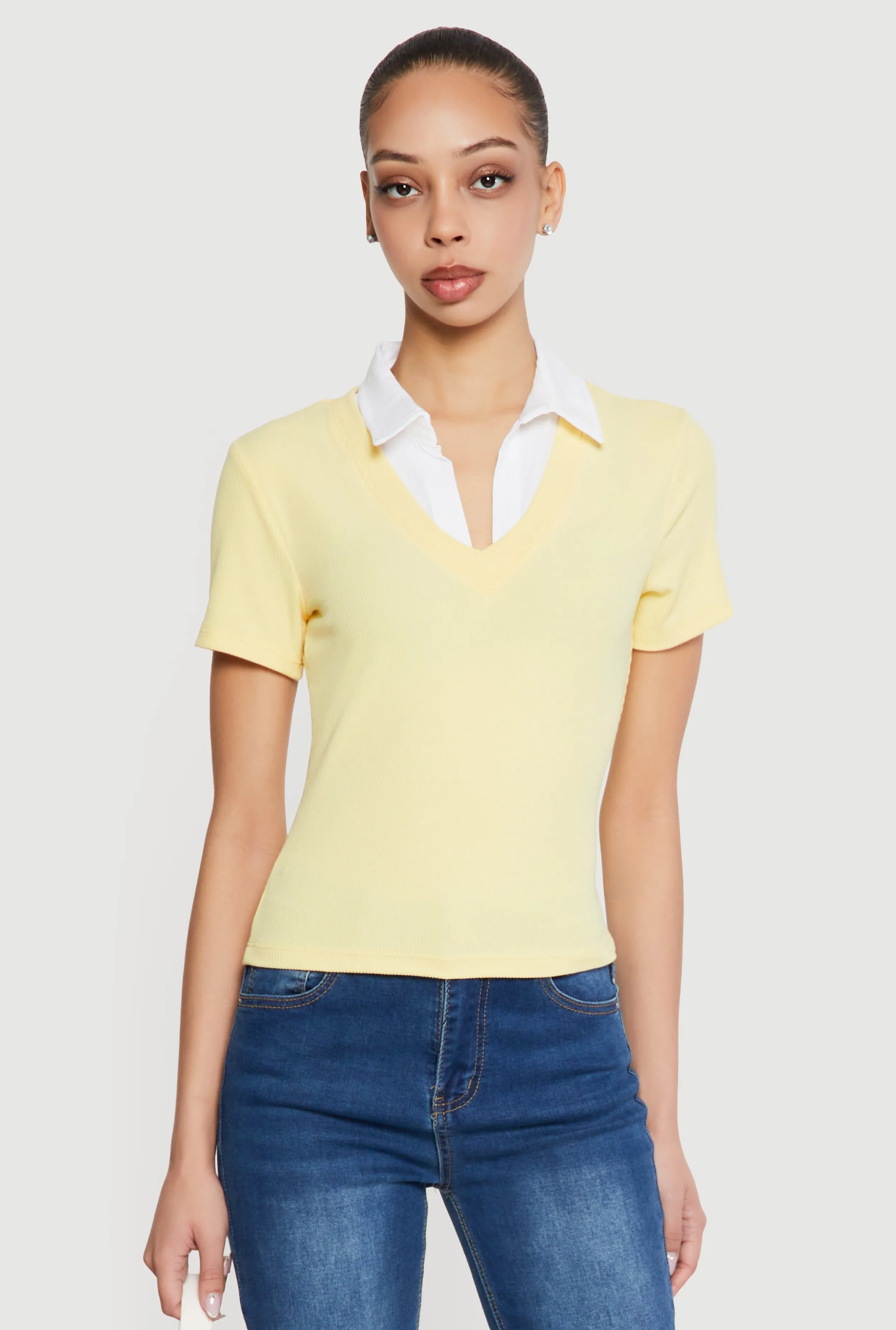 Layered Look Ribbed Knit Polo Top sold by Rainbow product image thumbnail 2