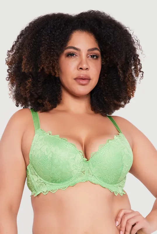 Plus Size Floral Lace Plunge Bra made by Rainbow