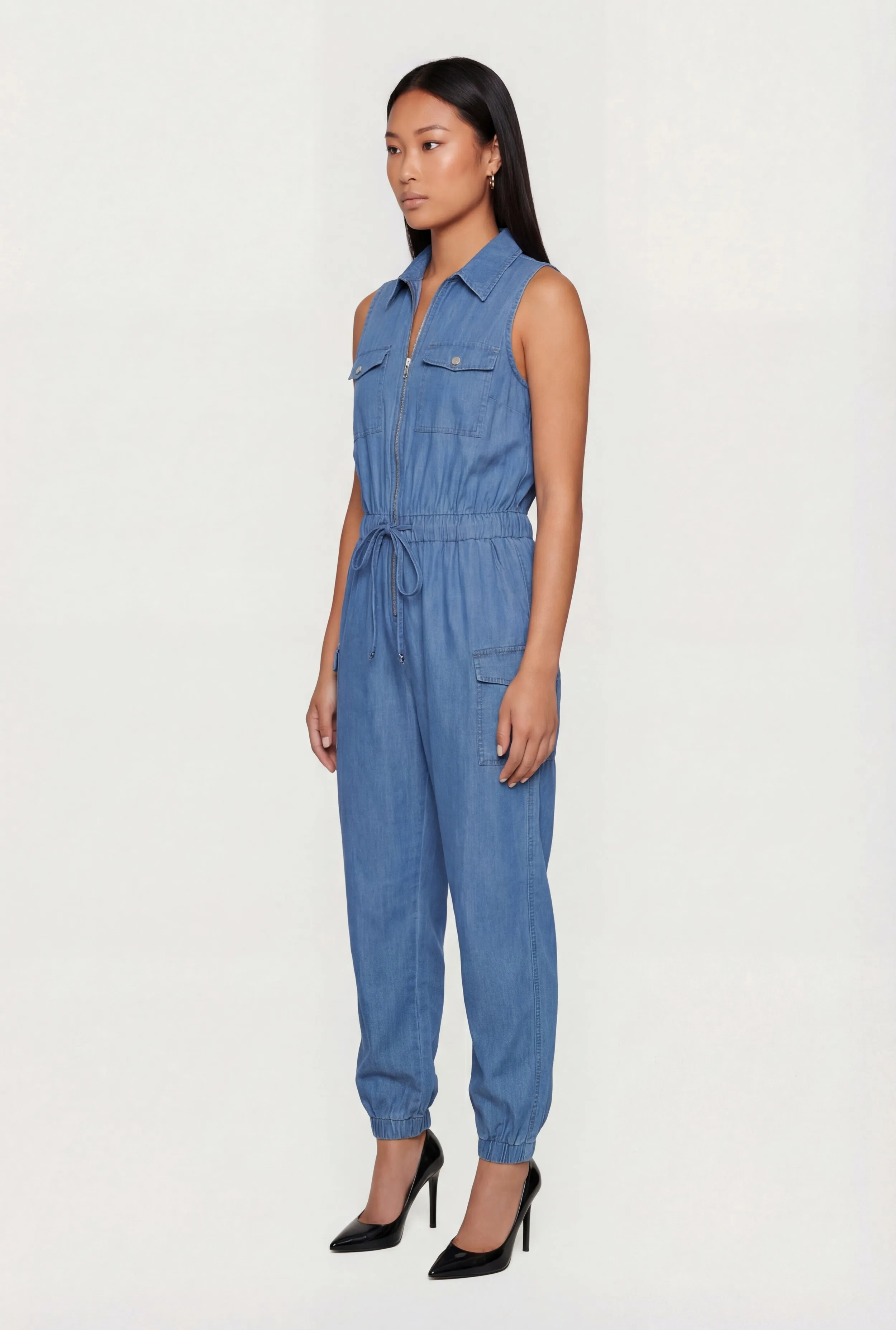 Sleeveless Zip Front Denim Jumpsuit with Cargo Pockets sold by Rainbow product image thumbnail 2