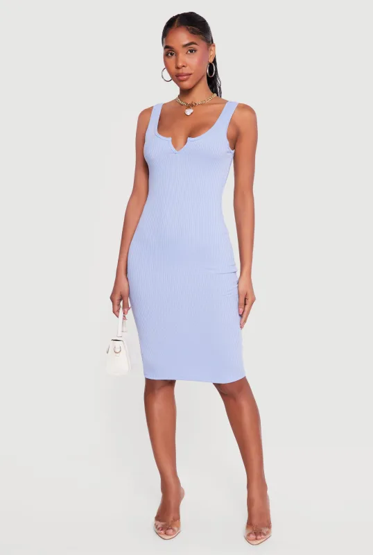 Rib Knit Notch Neck Tank Midi Dress sold by Rainbow