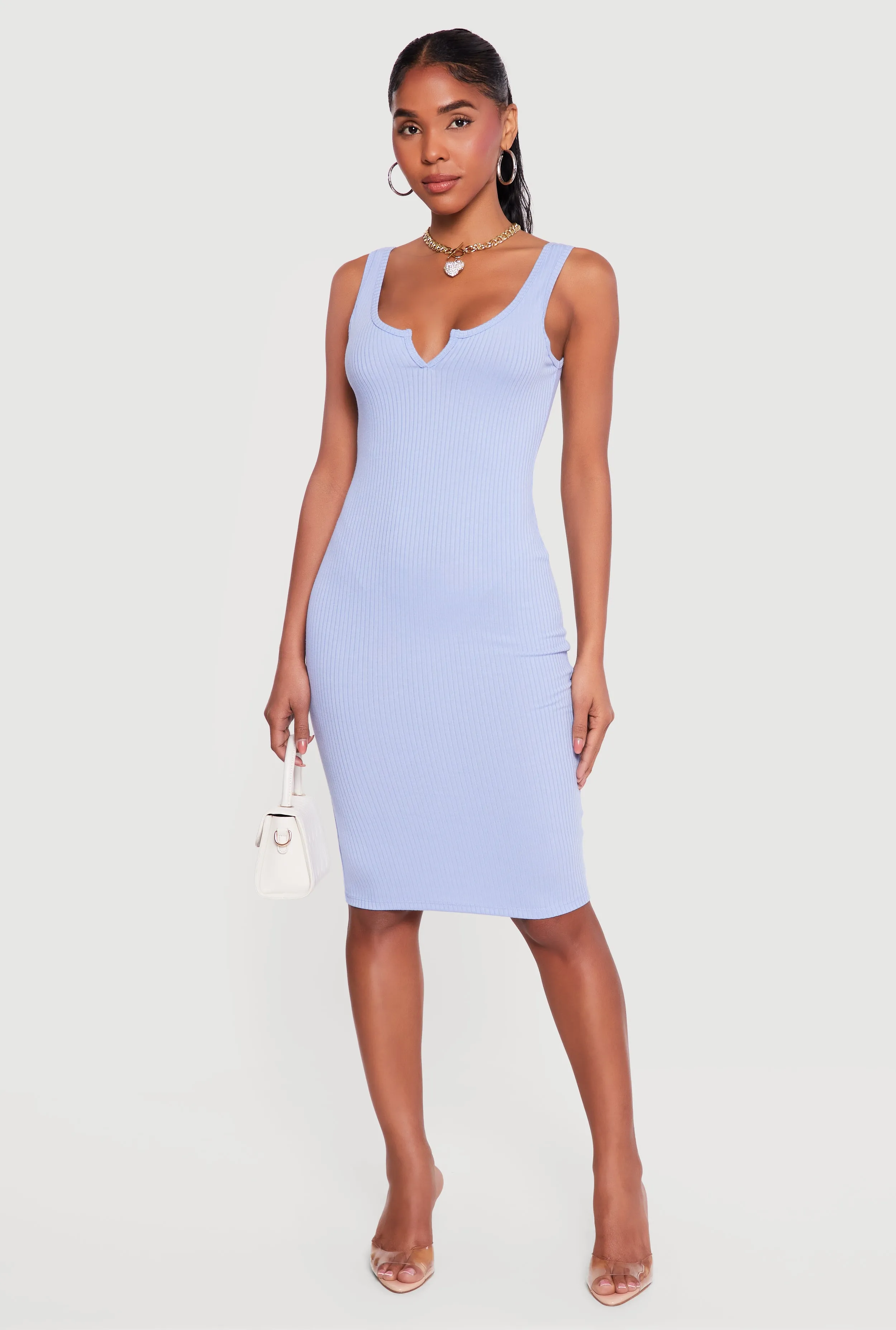 Rib Knit Notch Neck Tank Midi Dress sold by Rainbow