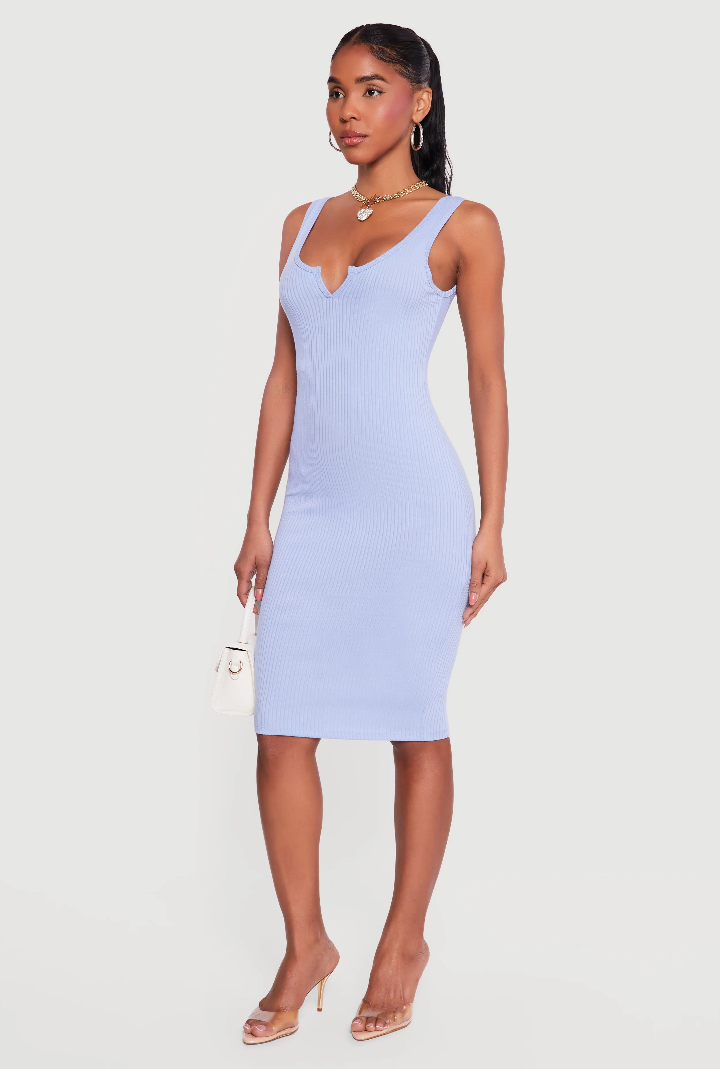 Rib Knit Notch Neck Tank Midi Dress sold by Rainbow product image thumbnail 2