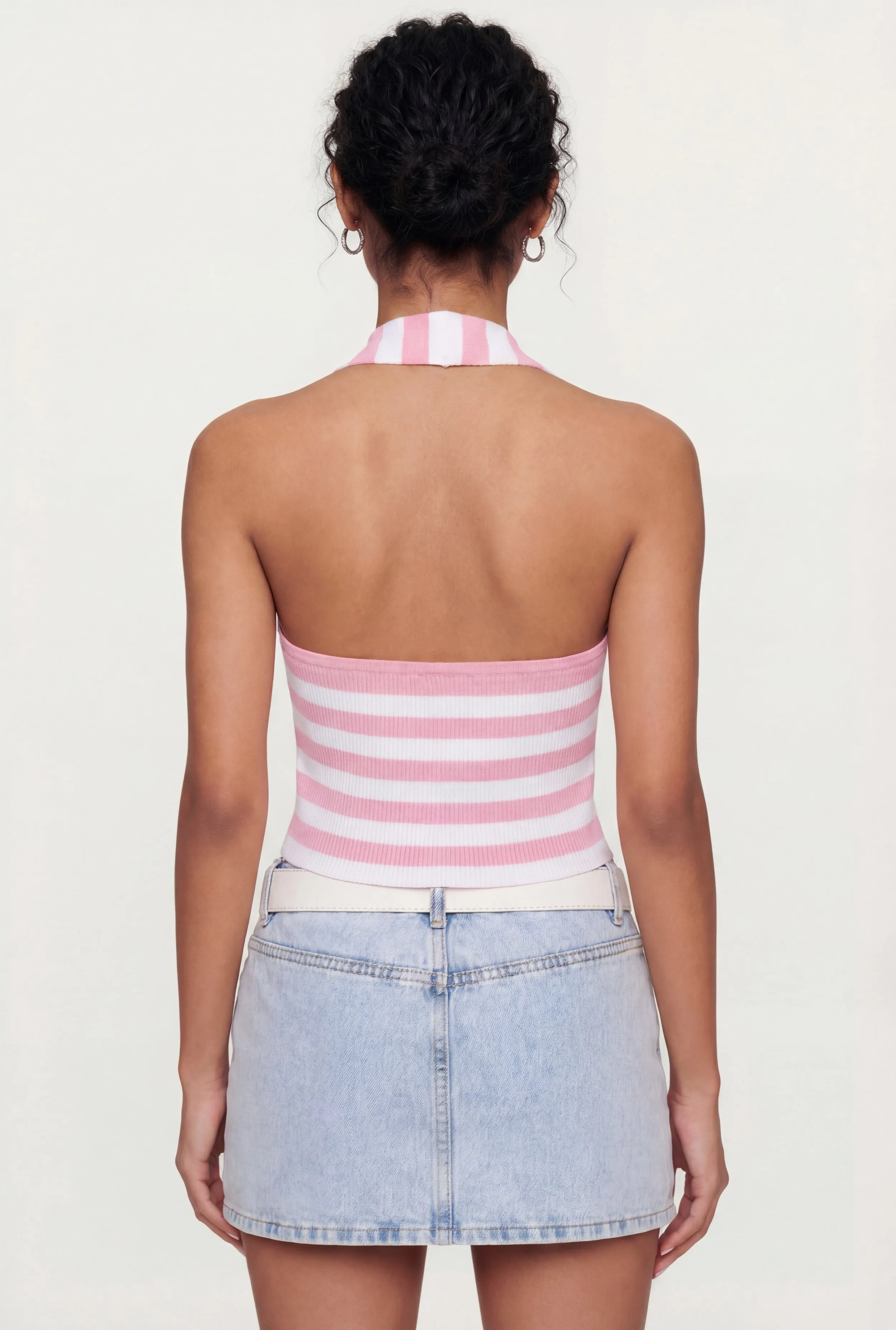 Ribbed Knit Striped Button Front Halter Top sold by Rainbow product image thumbnail 5