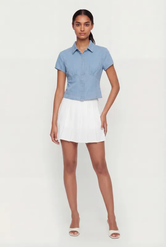 Denim Button Front Short Sleeve Top made by Rainbow