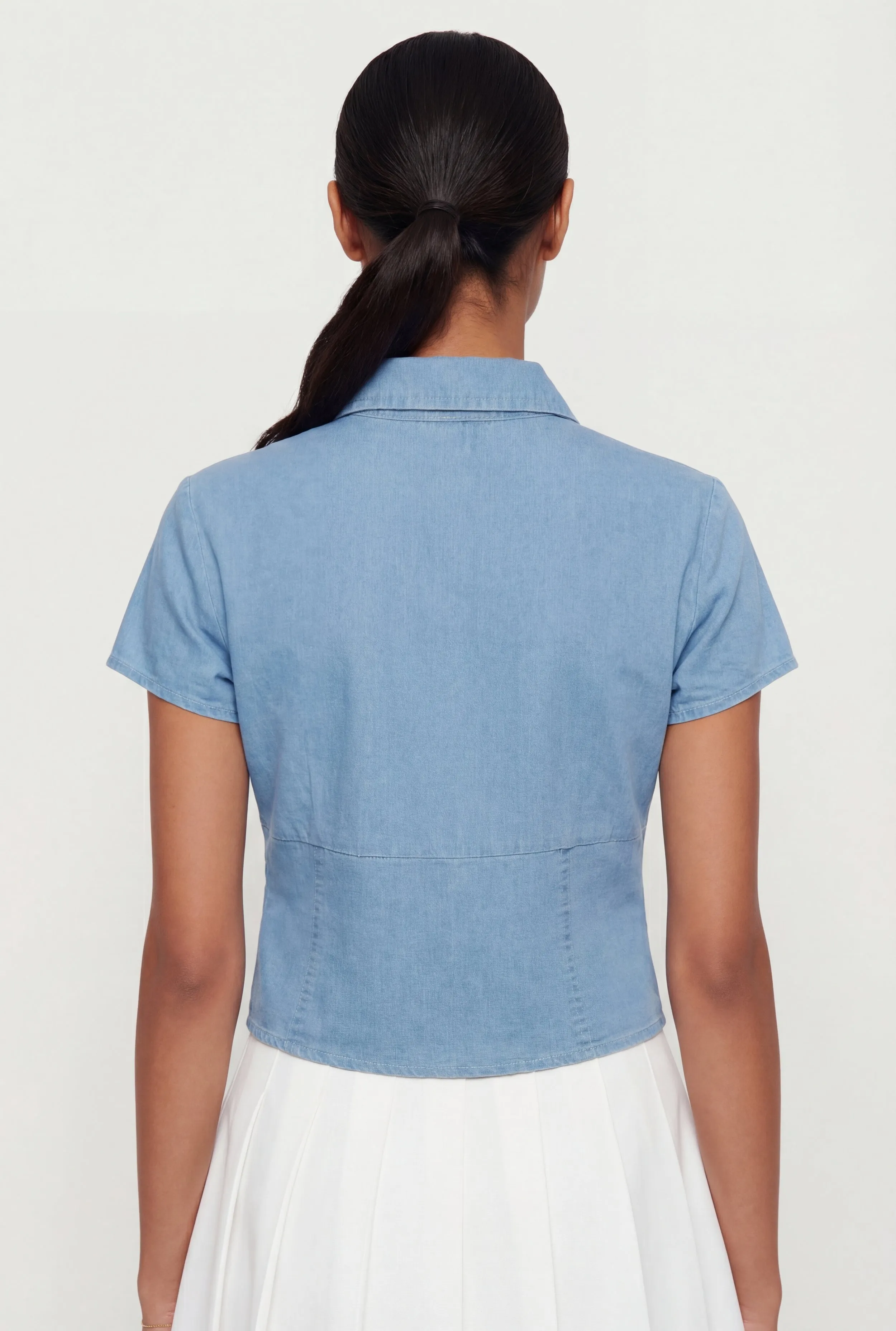 Denim Button Front Short Sleeve Top sold by Rainbow product image thumbnail 5