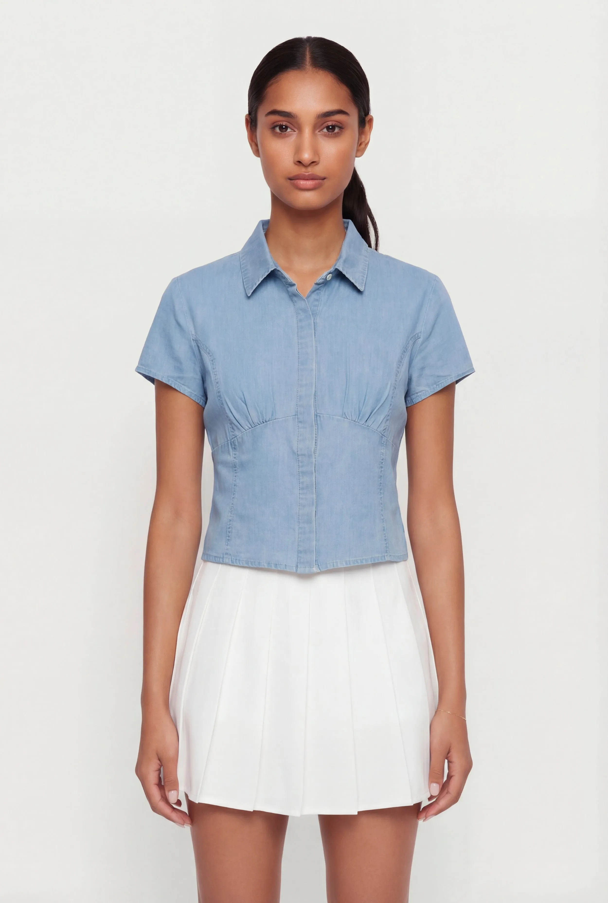 Denim Button Front Short Sleeve Top sold by Rainbow product image thumbnail 2