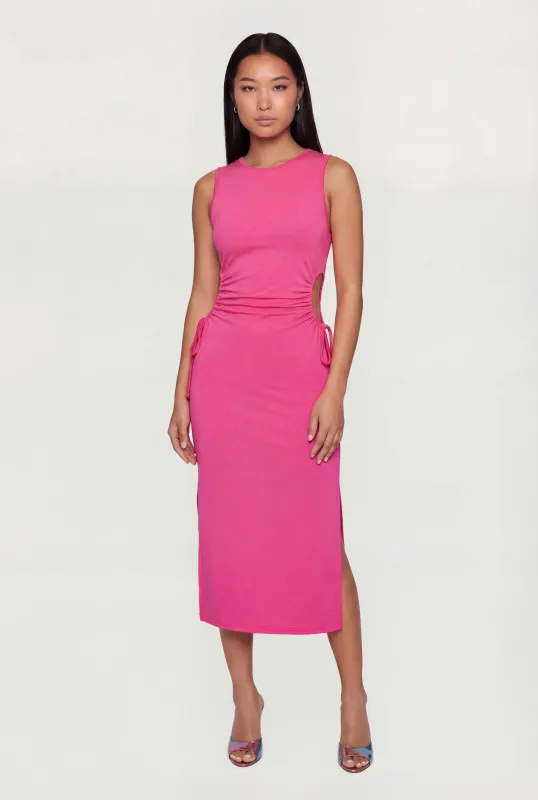 Side Slit Drawstring Side Midi Dress sold by Rainbow