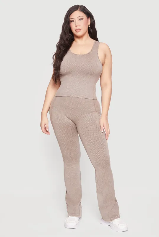 Plus Size Acid Wash Textured Knit Flare Leggings sold by Rainbow