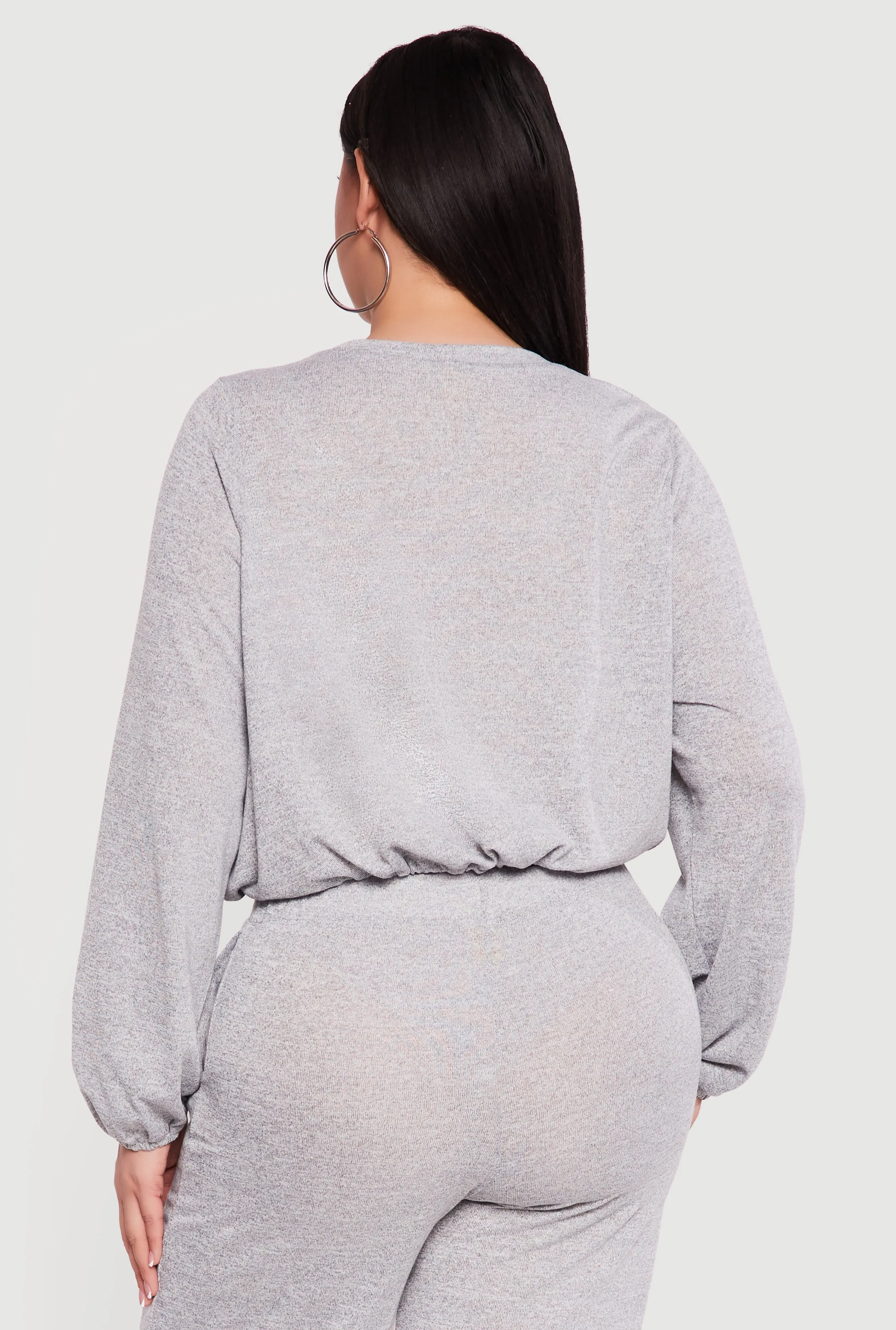 Plus Size Drawstring Hem Long Sleeve Crop Top sold by Rainbow product image thumbnail 5
