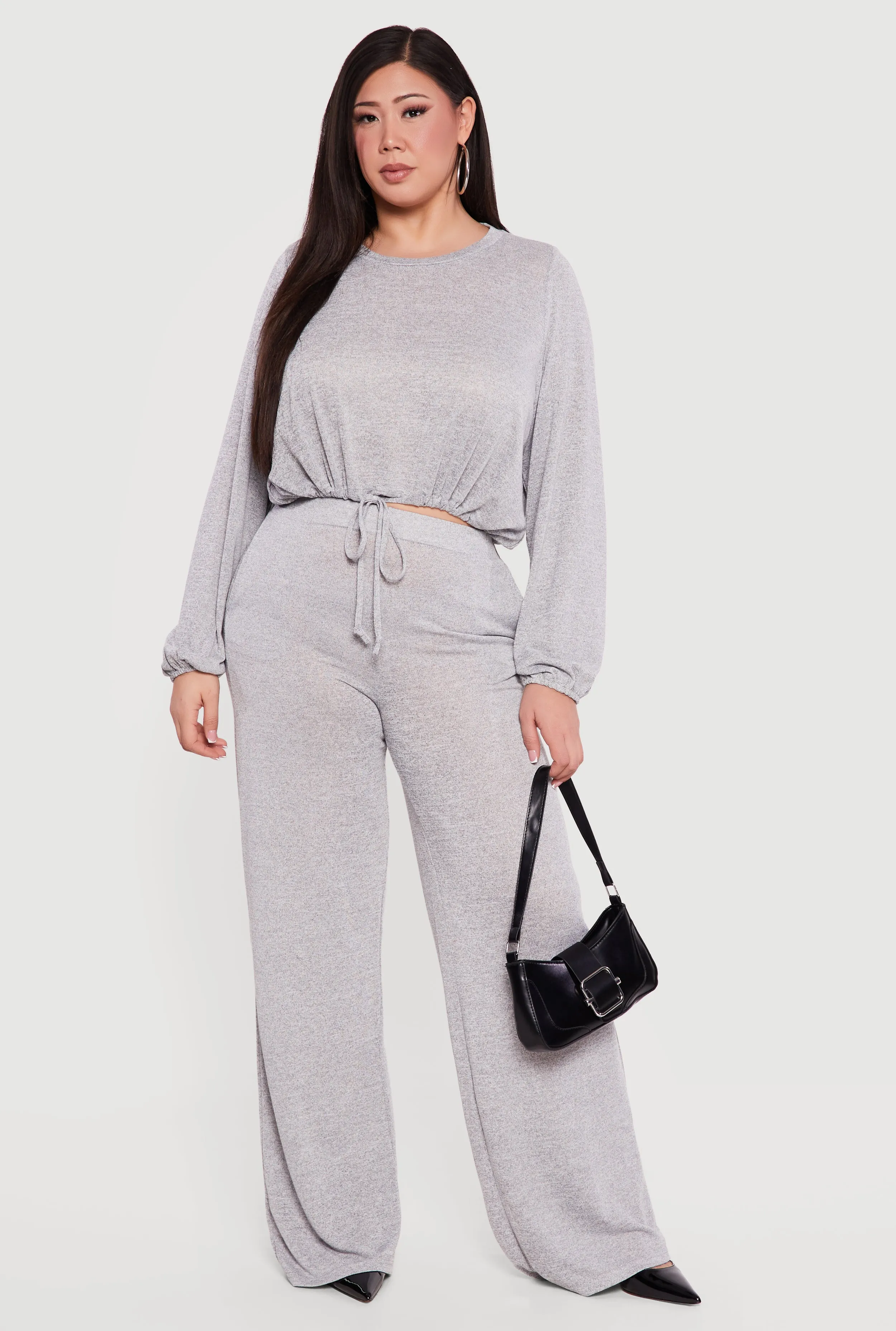 Plus Size Drawstring Hem Long Sleeve Crop Top sold by Rainbow product image thumbnail 2