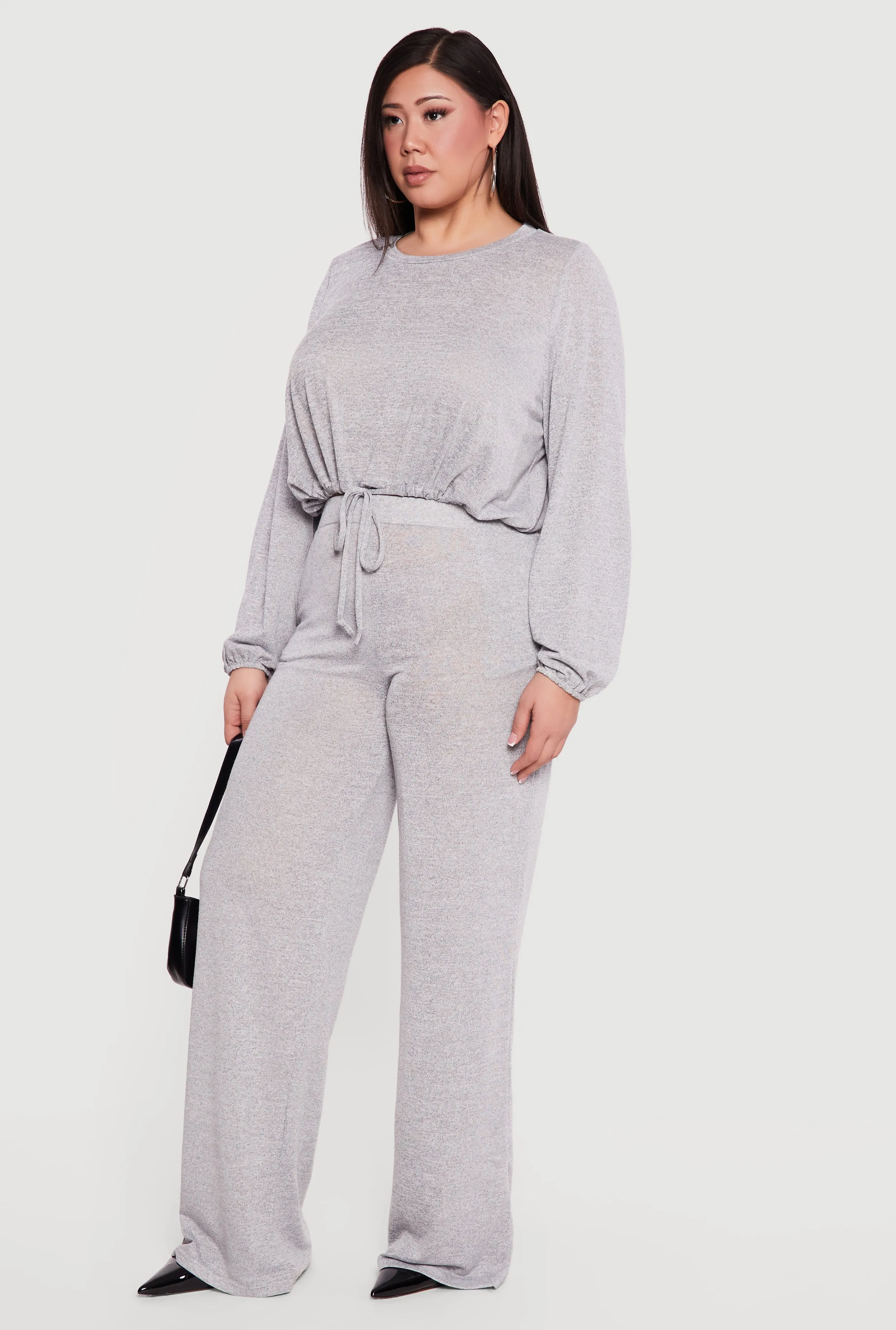 Plus Size Drawstring Hem Long Sleeve Crop Top sold by Rainbow product image thumbnail 3