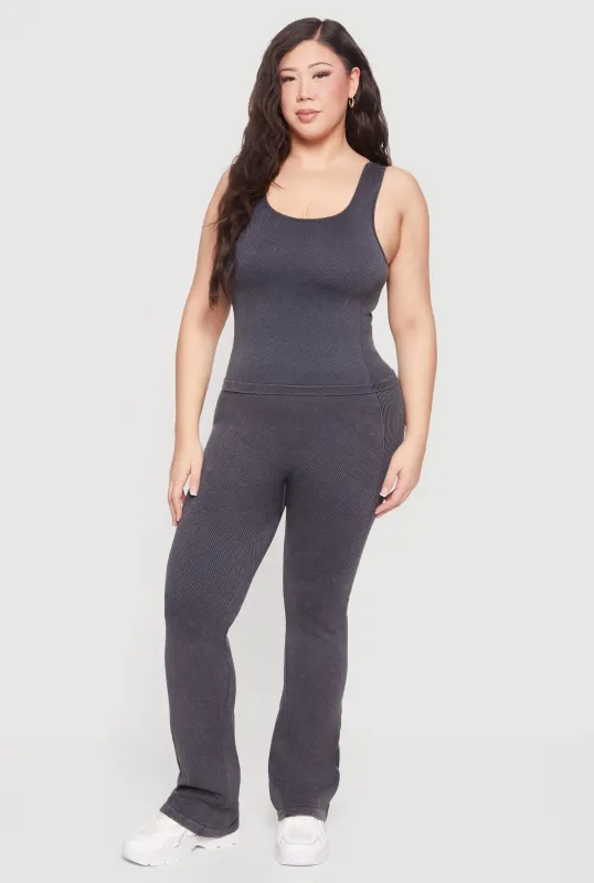 Plus Size Acid Wash Textured Knit Flare Leggings sold by Rainbow