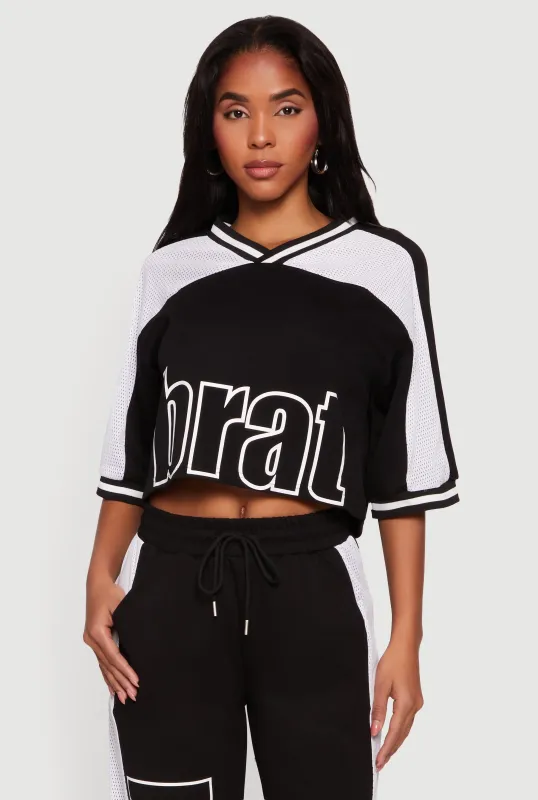 Brat Graphic Cropped Jersey Top sold by Rainbow