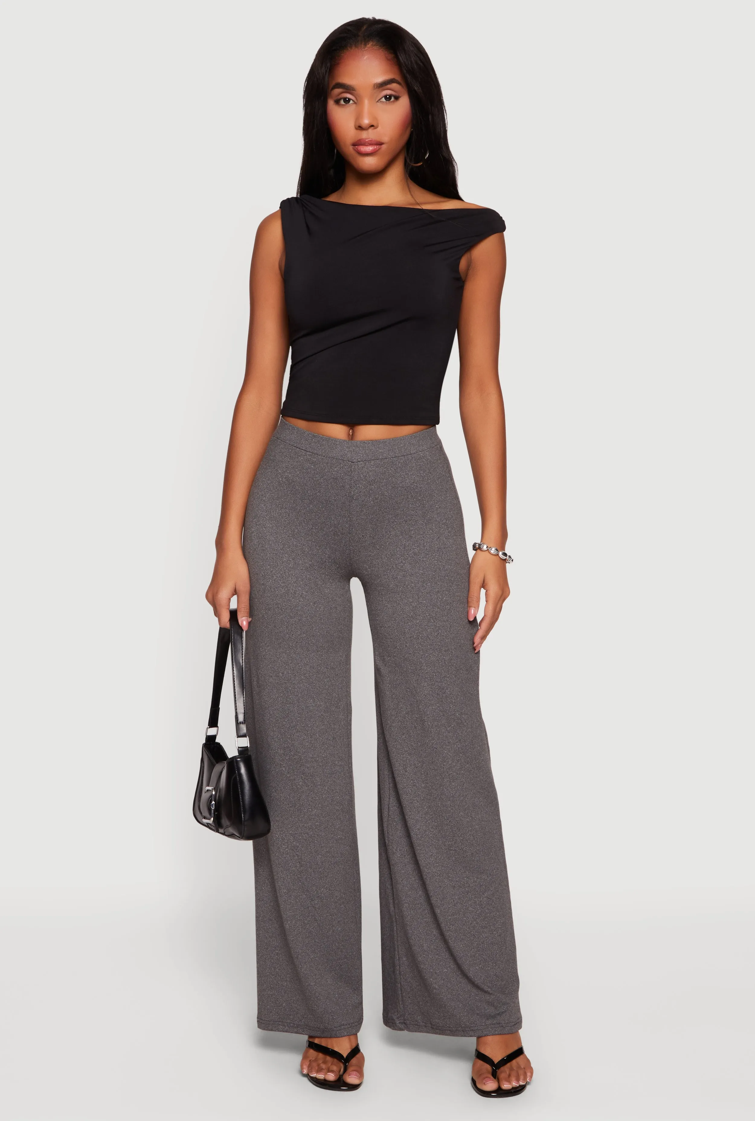 Marled Soft Knit Pull On Wide Leg Pants sold by Rainbow