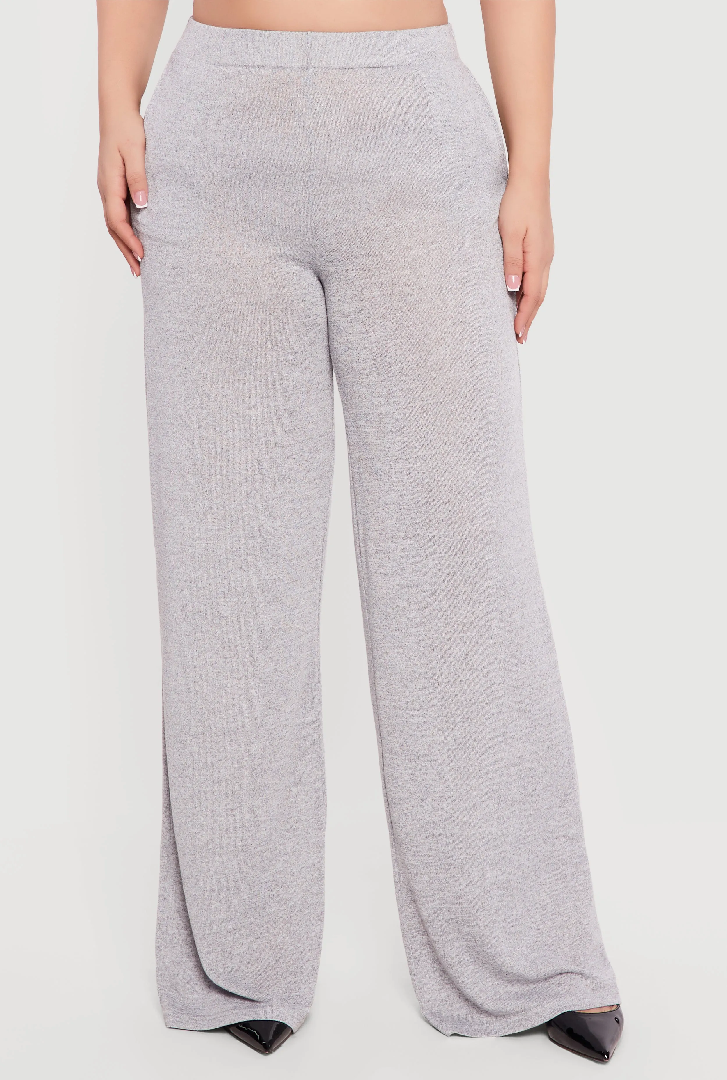 Plus Size High Waisted Wide Leg Brushed Knit Pants sold by Rainbow product image thumbnail 3