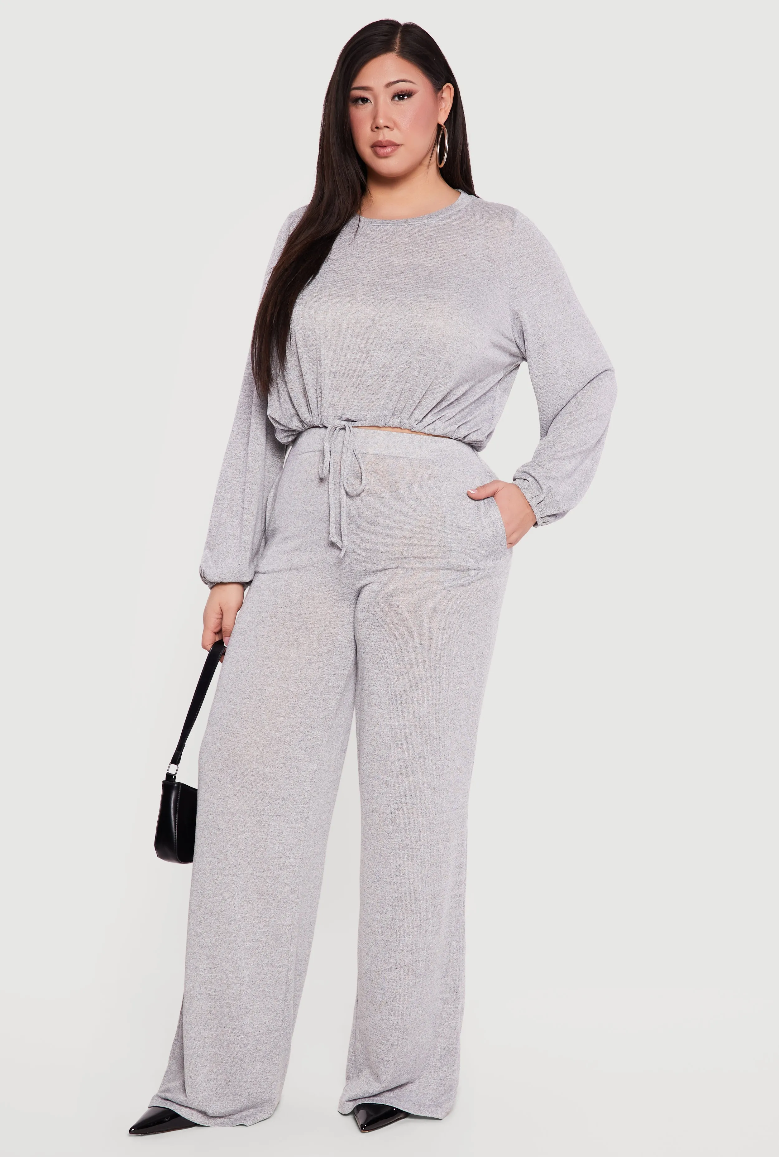 Plus Size High Waisted Wide Leg Brushed Knit Pants sold by Rainbow