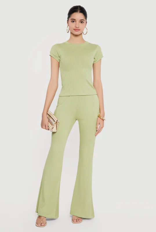 Rib Knit High Waisted Flare Pants sold by Rainbow