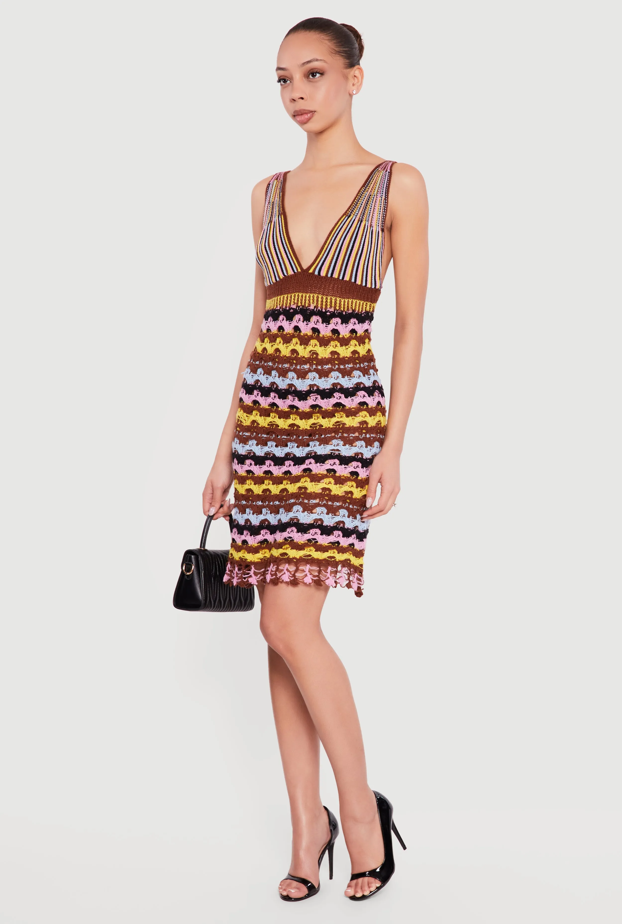 Striped Plunge Mini Crochet Dress sold by Rainbow product image thumbnail 2