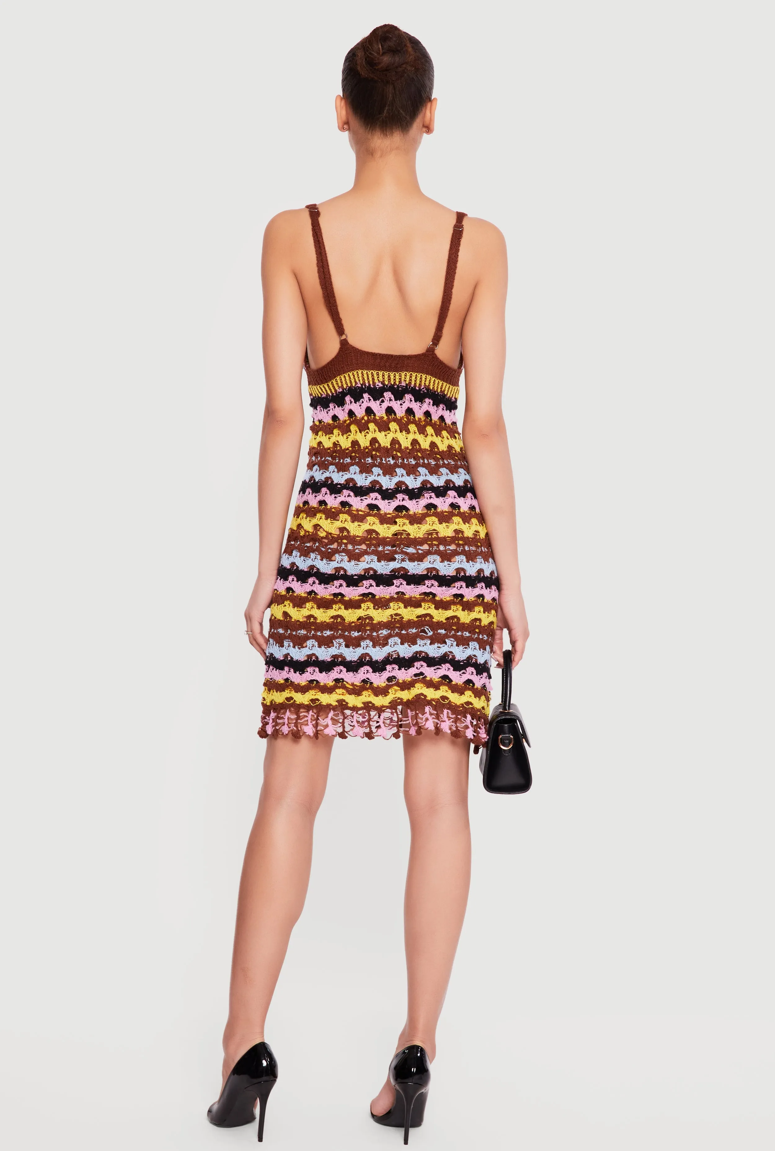 Striped Plunge Mini Crochet Dress sold by Rainbow product image thumbnail 3