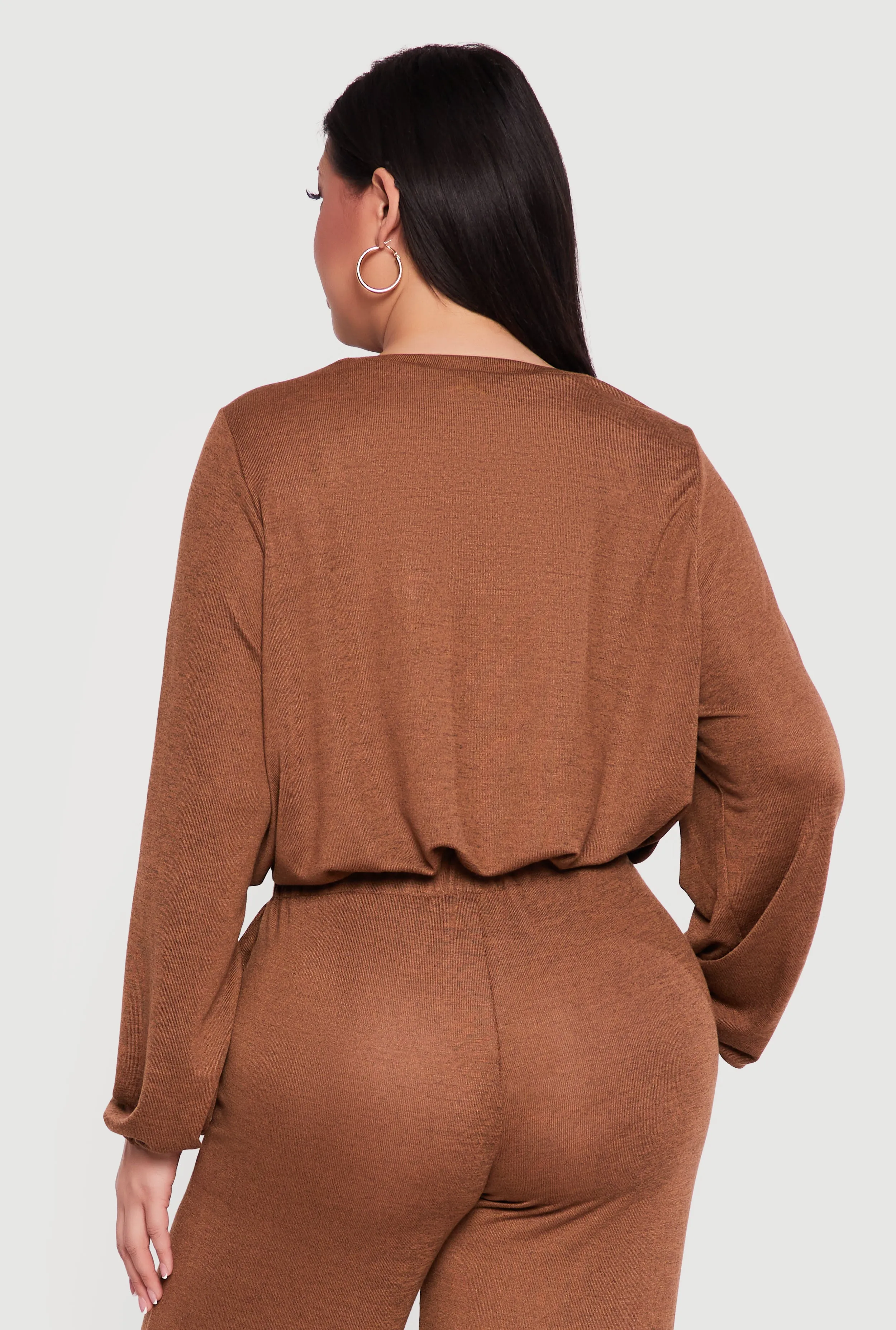 Plus Size Drawstring Hem Long Sleeve Crop Top sold by Rainbow product image thumbnail 5