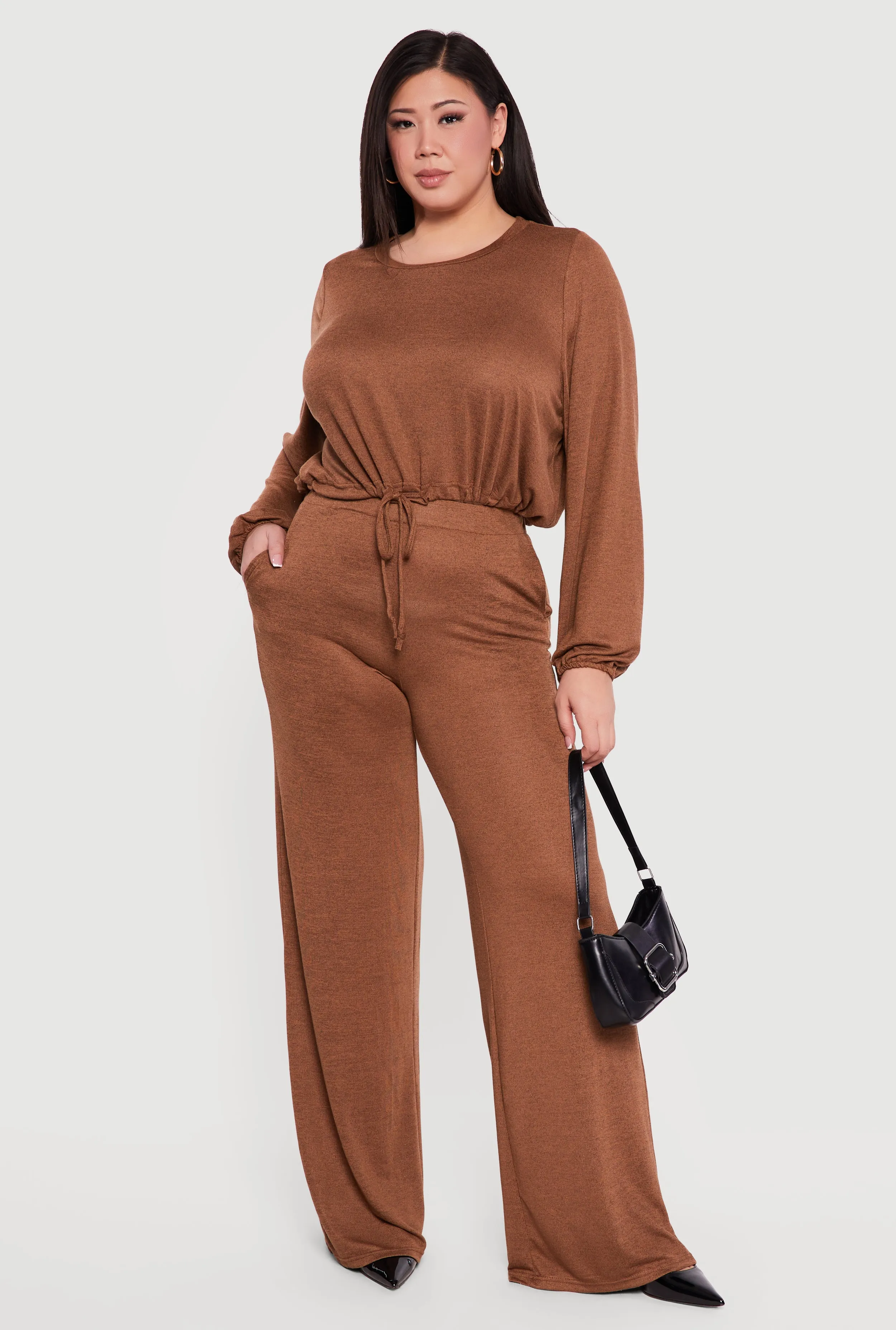 Plus Size Drawstring Hem Long Sleeve Crop Top sold by Rainbow product image thumbnail 2