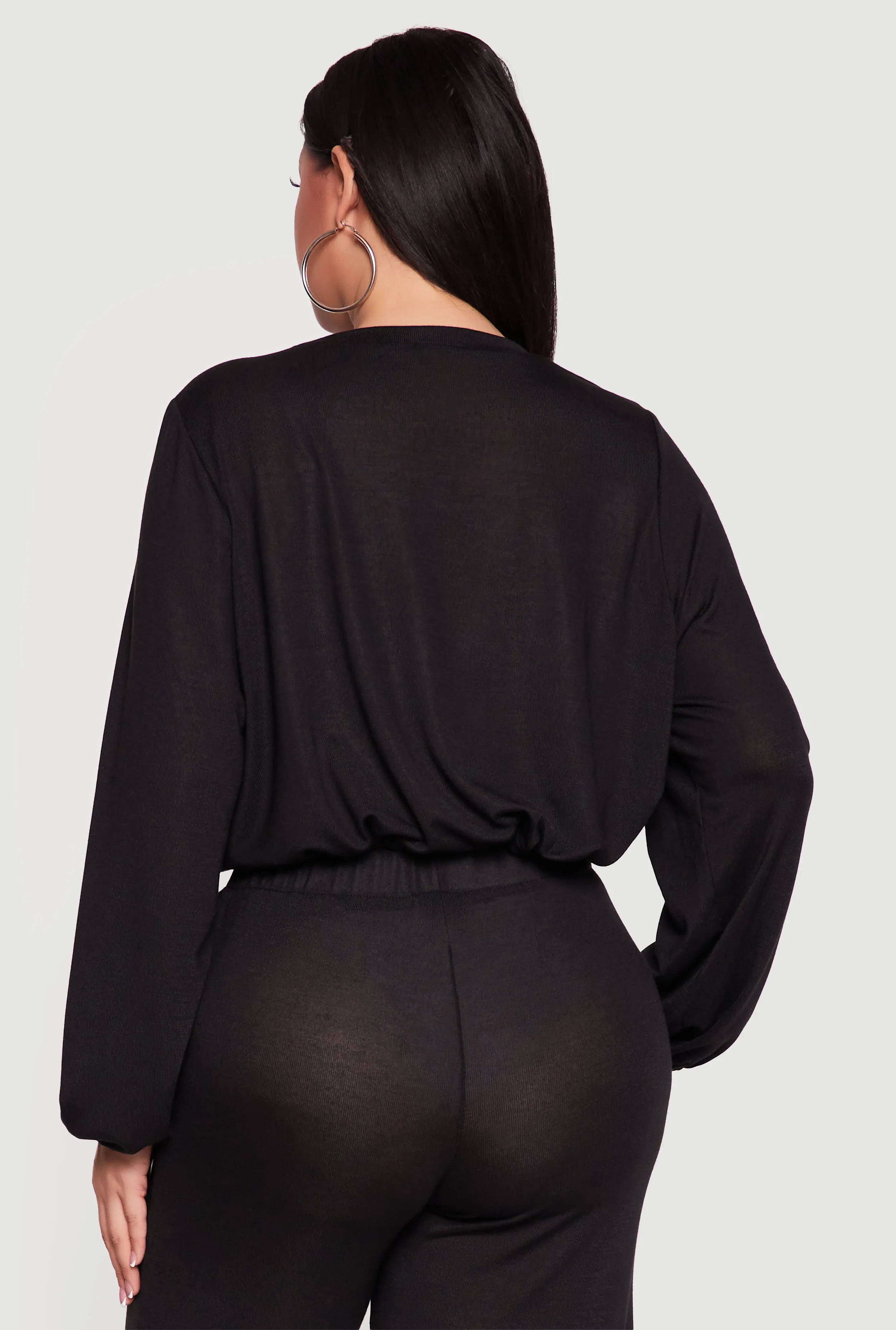 Plus Size Drawstring Hem Long Sleeve Crop Top sold by Rainbow product image thumbnail 5