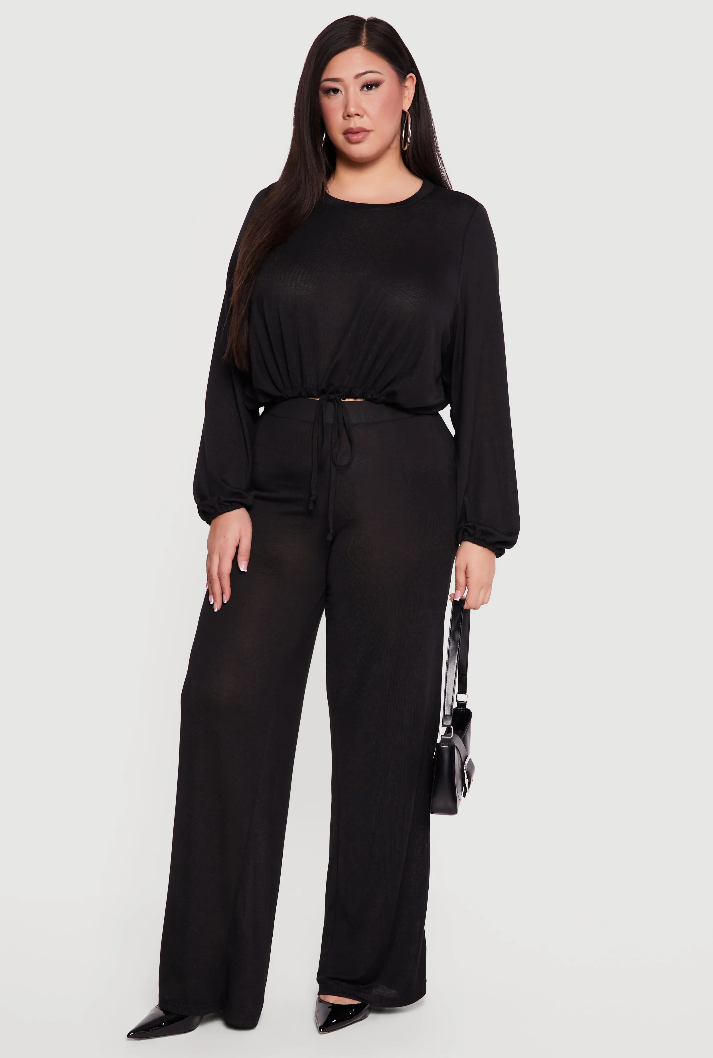 Plus Size Drawstring Hem Long Sleeve Crop Top sold by Rainbow product image thumbnail 2