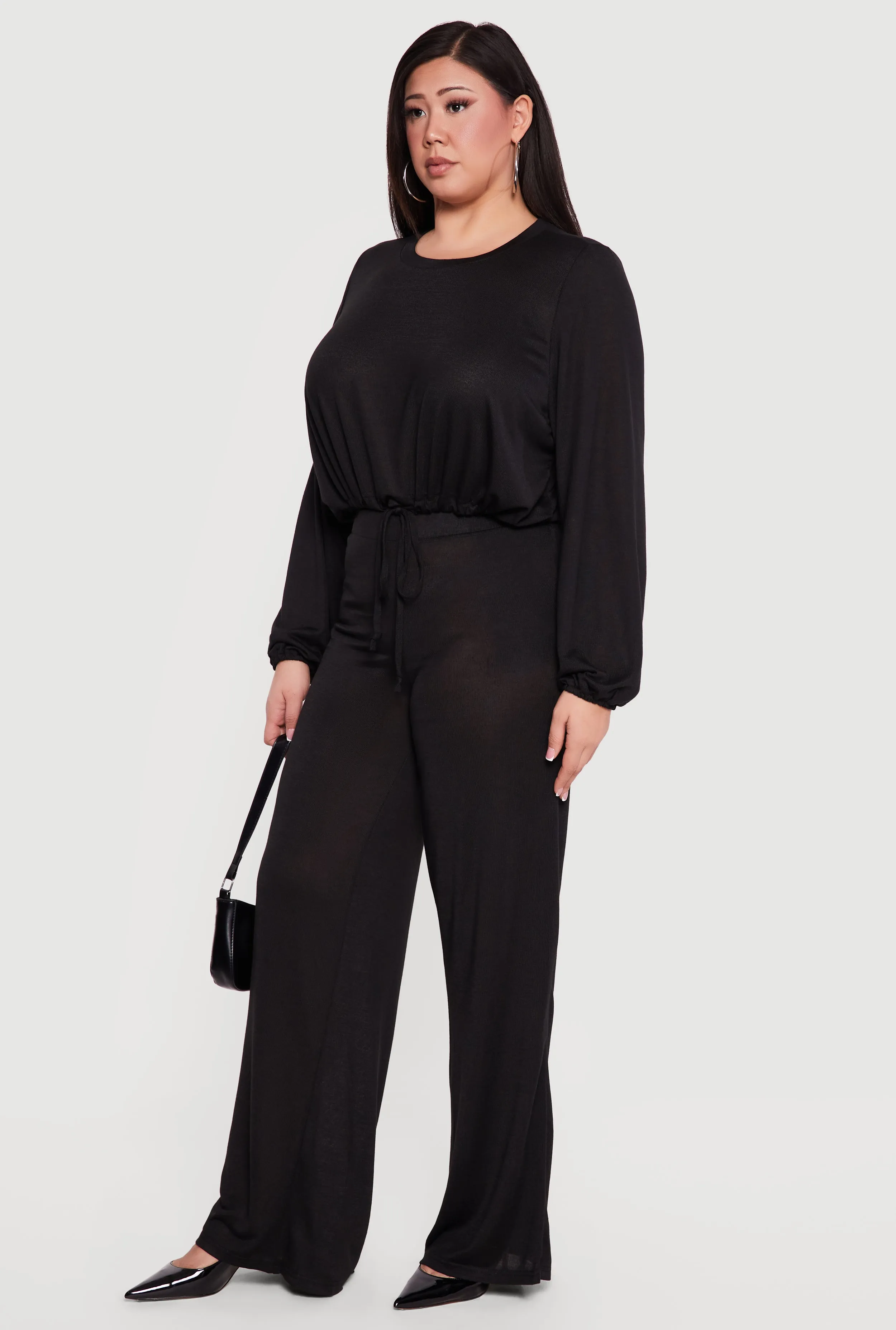 Plus Size Drawstring Hem Long Sleeve Crop Top sold by Rainbow product image thumbnail 3