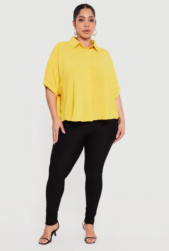 Plus Size Crepe Knit Button Front Shirt sold by Rainbow