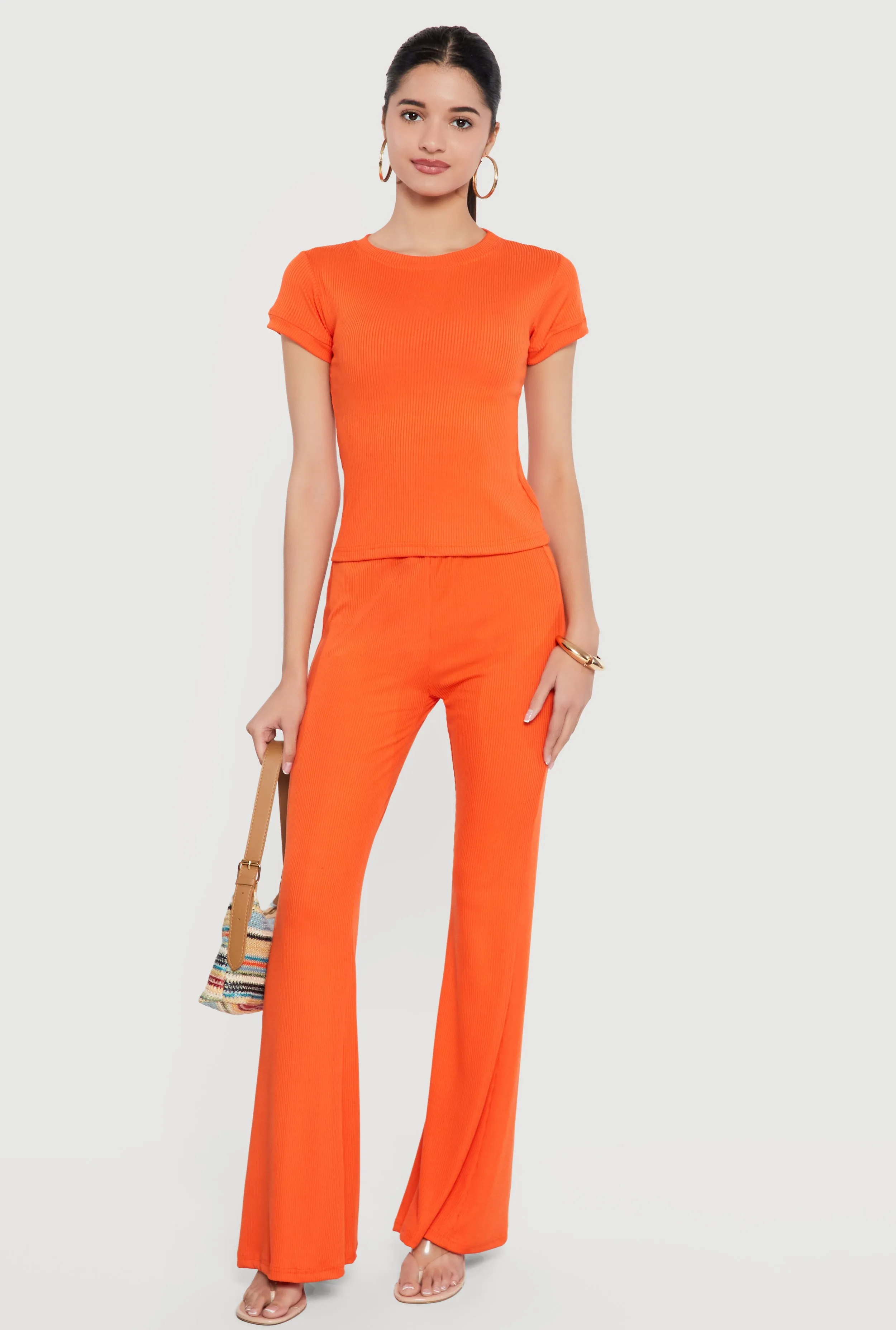 Rib Knit High Waisted Flare Pants sold by Rainbow