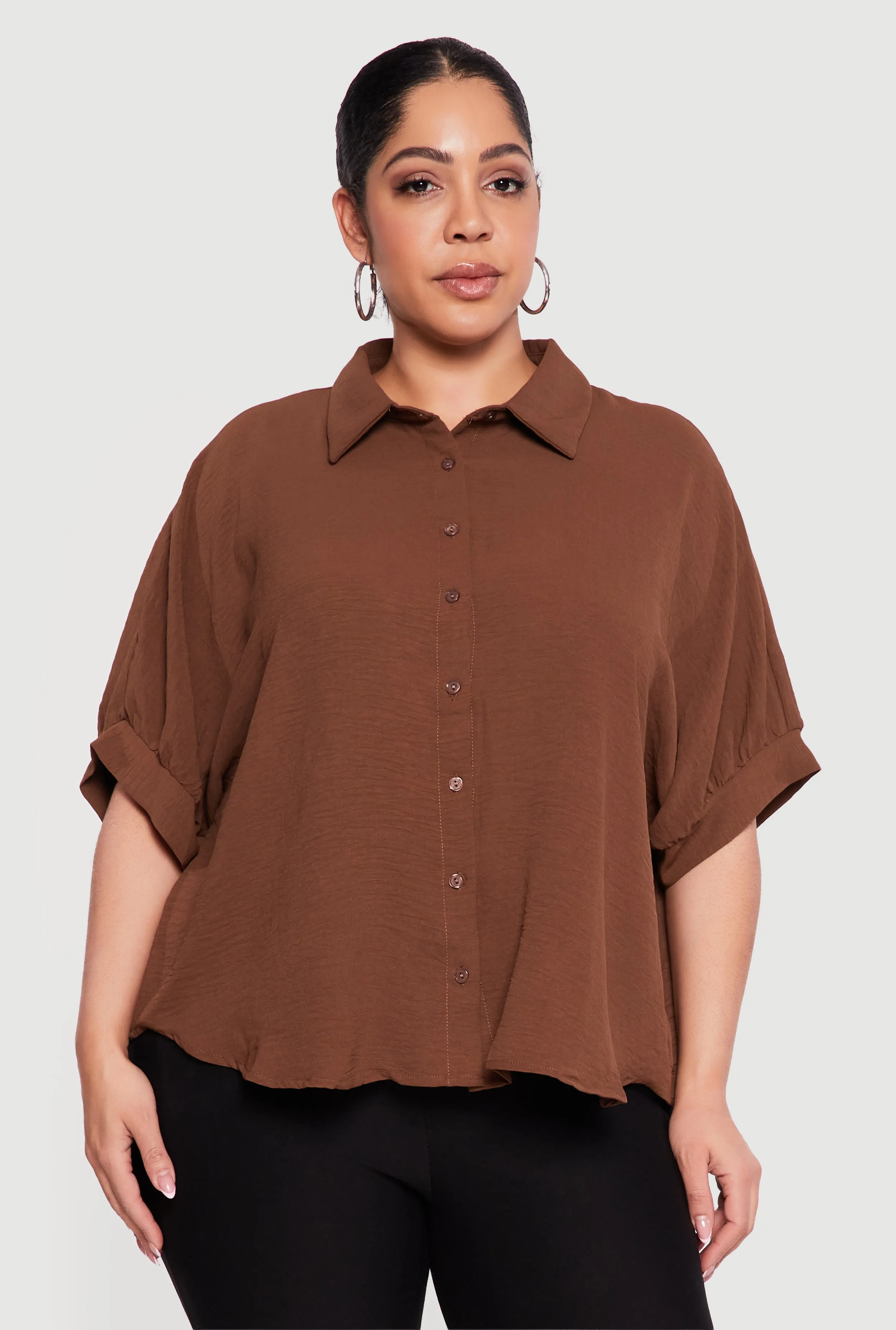Plus Size Crepe Knit Button Front Shirt sold by Rainbow product image thumbnail 2