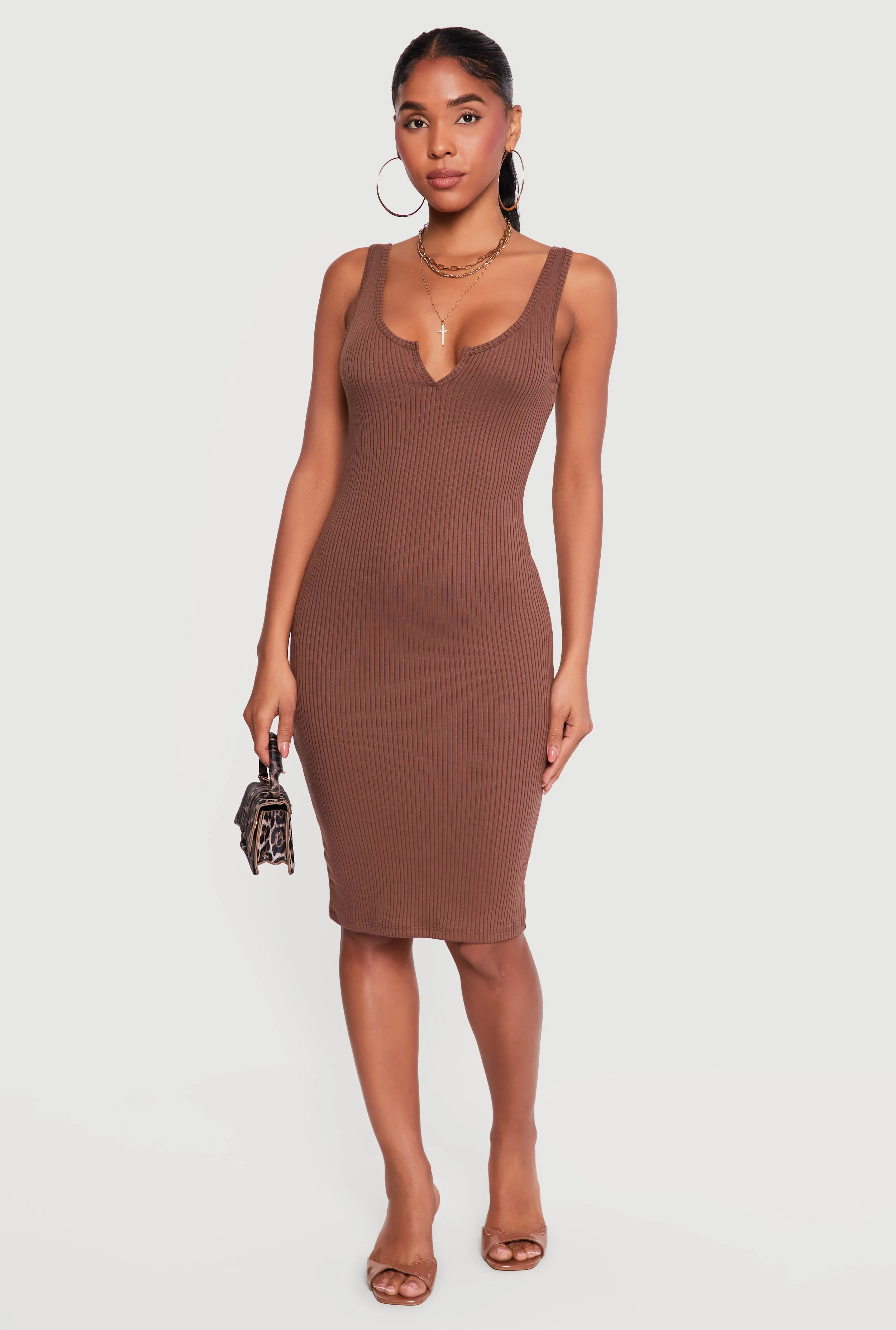 Rib Knit Notch Neck Tank Midi Dress sold by Rainbow product image thumbnail 2