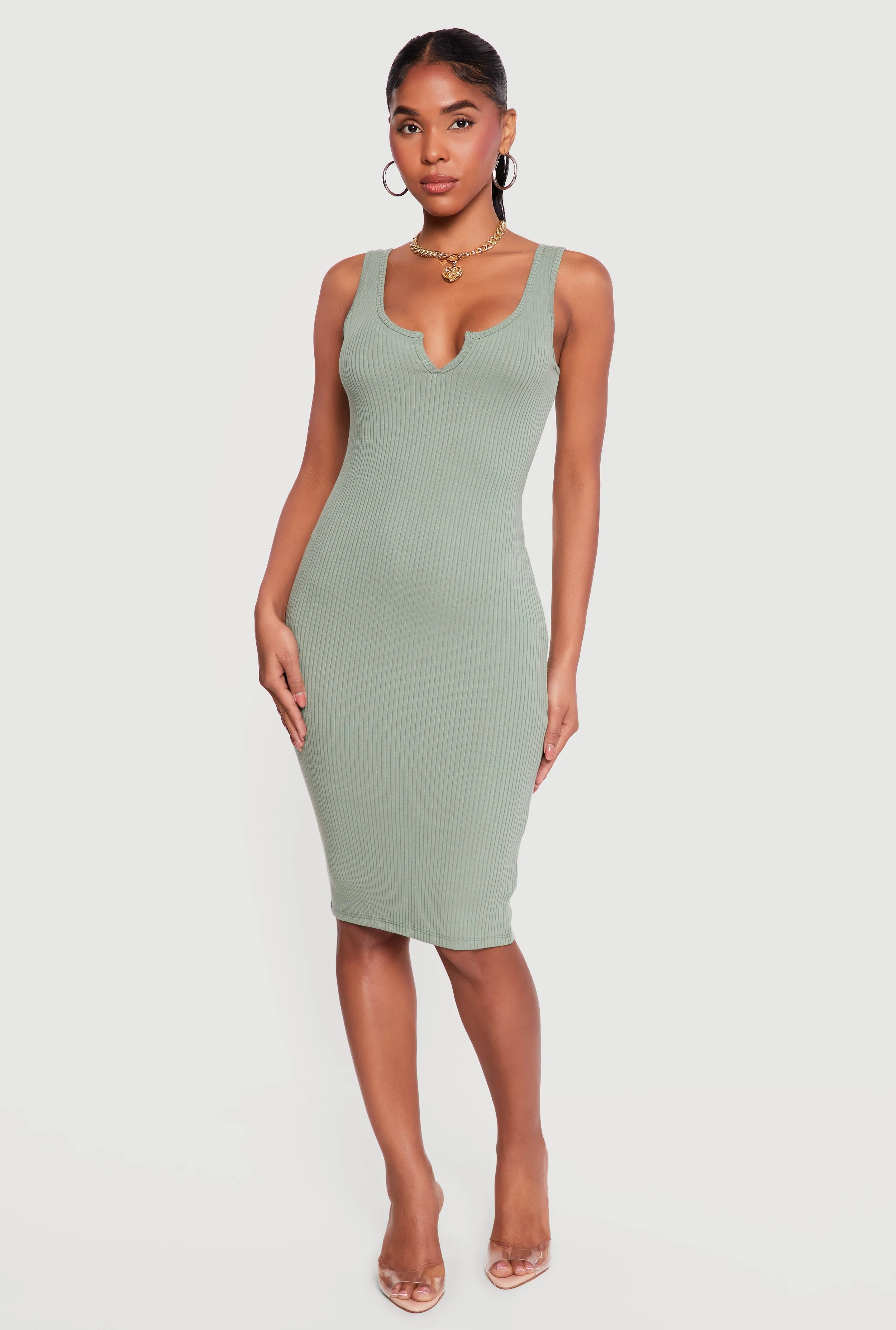 Rib Knit Notch Neck Tank Midi Dress sold by Rainbow product image thumbnail 4