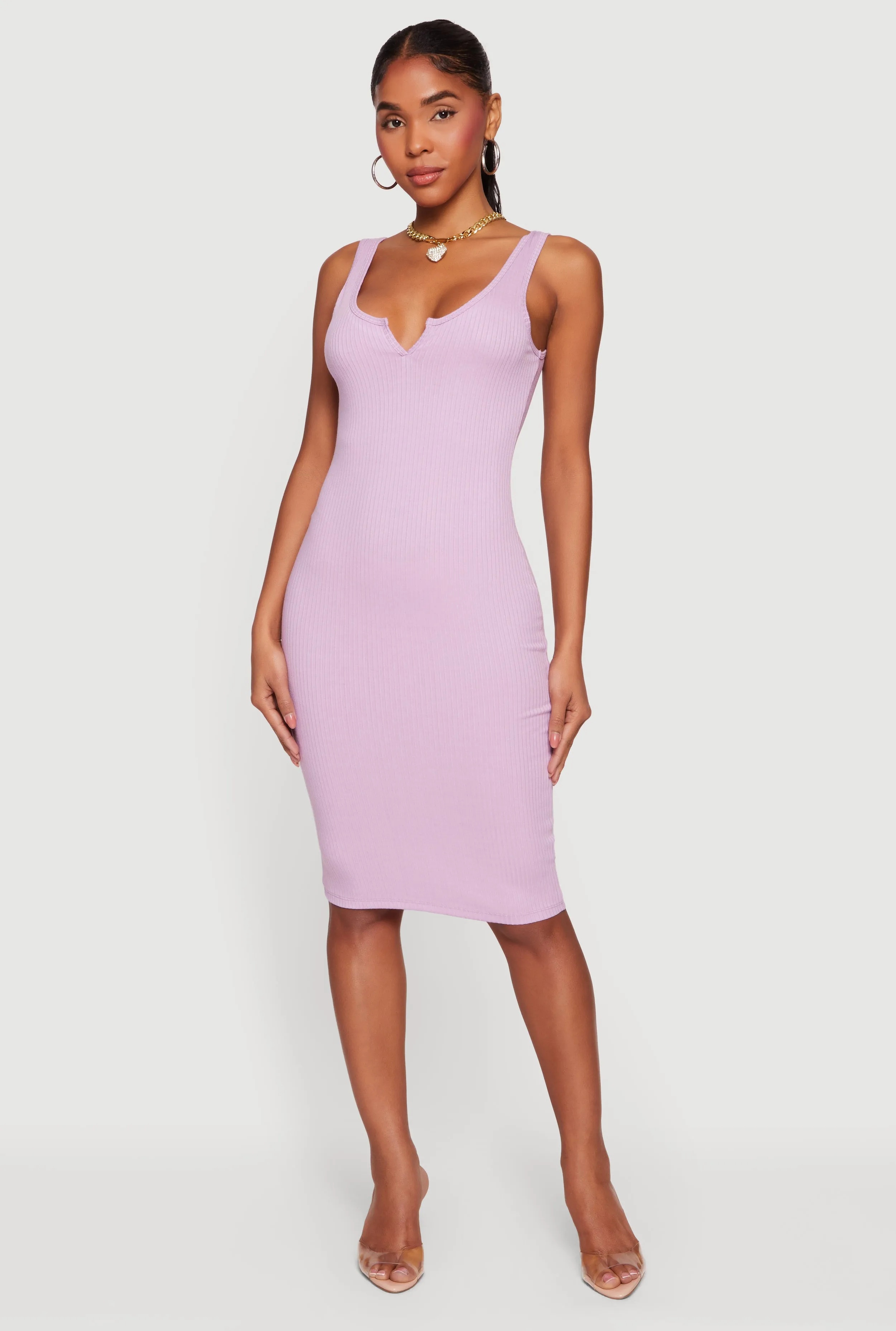 Rib Knit Notch Neck Tank Midi Dress sold by Rainbow product image thumbnail 5