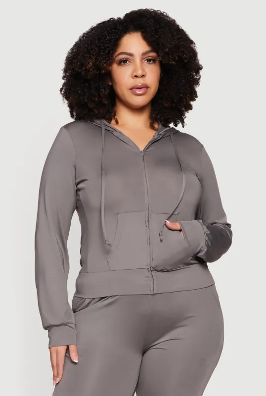 Plus Size Zip Front Hooded Active Jacket made by Daisy