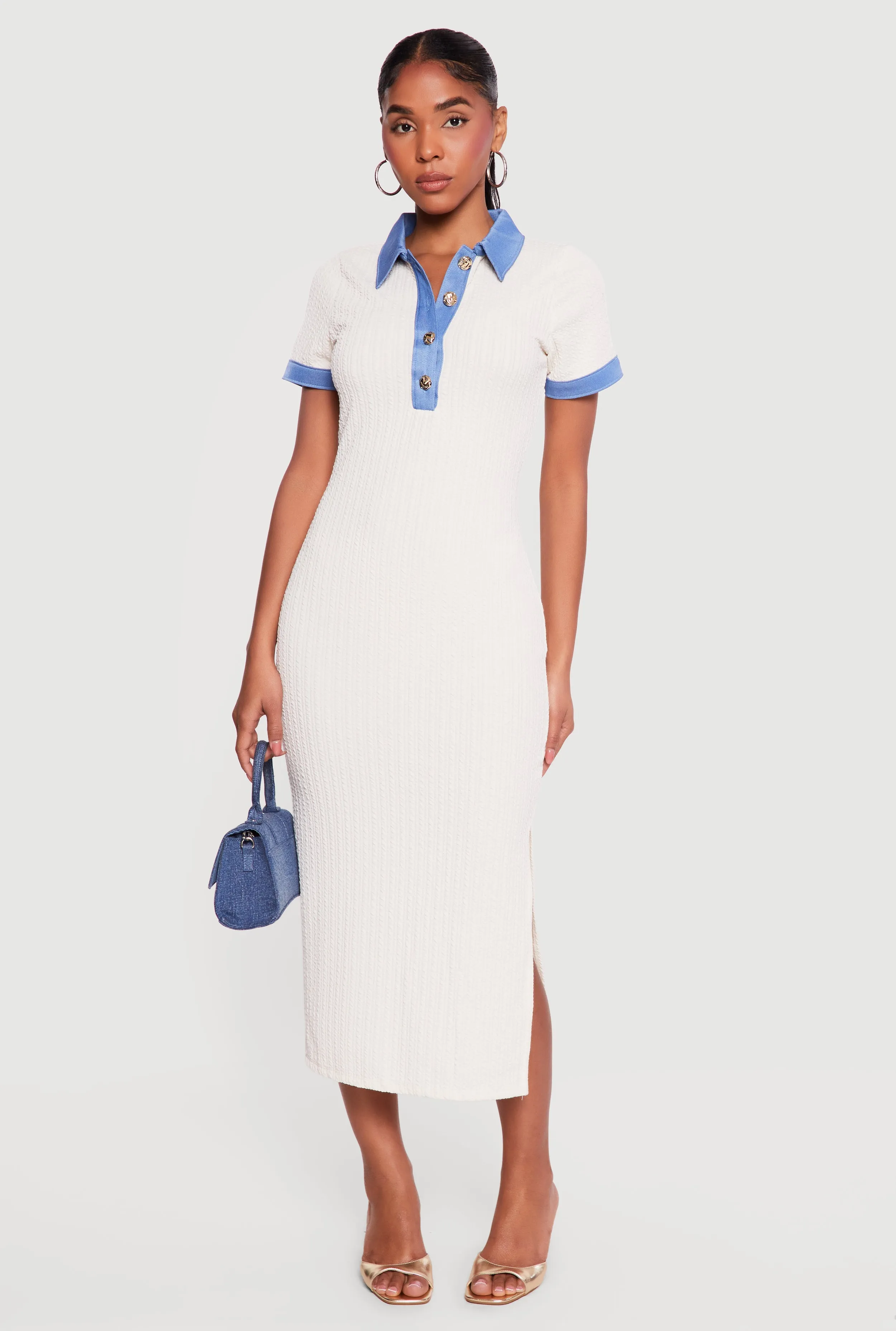 Denim Trim Polo Dress with Side Slit sold by Rainbow product image thumbnail 2