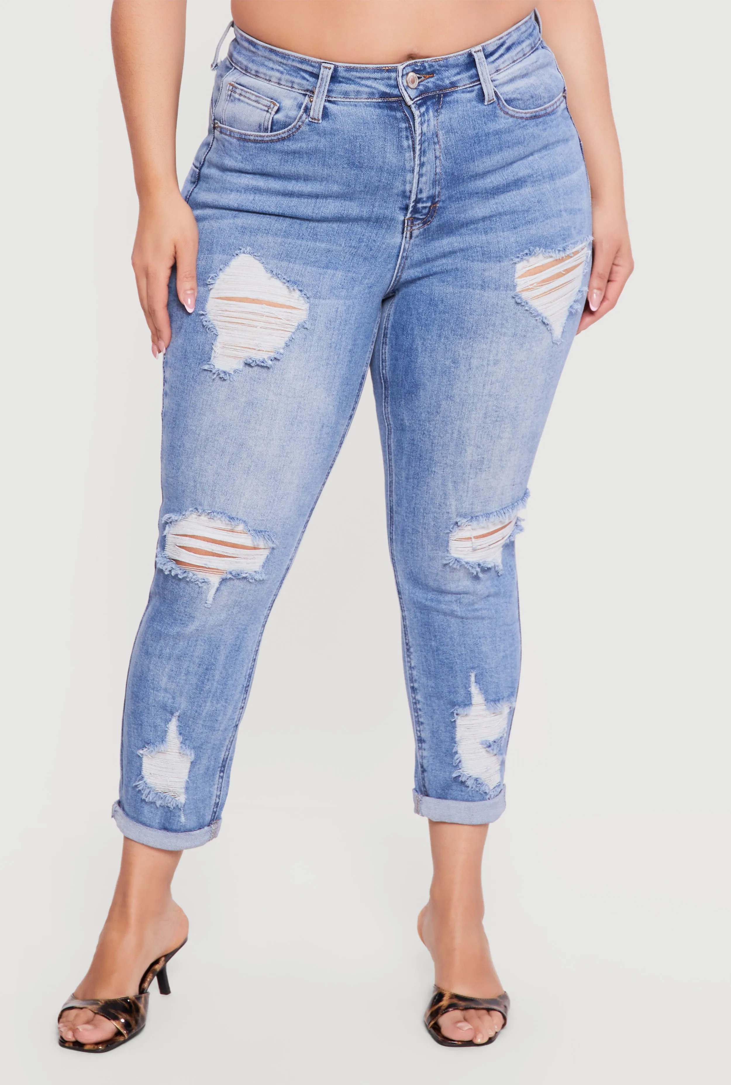 Plus Size WAX Rolled Cuff Distressed Jeans sold by Rainbow product image thumbnail 3