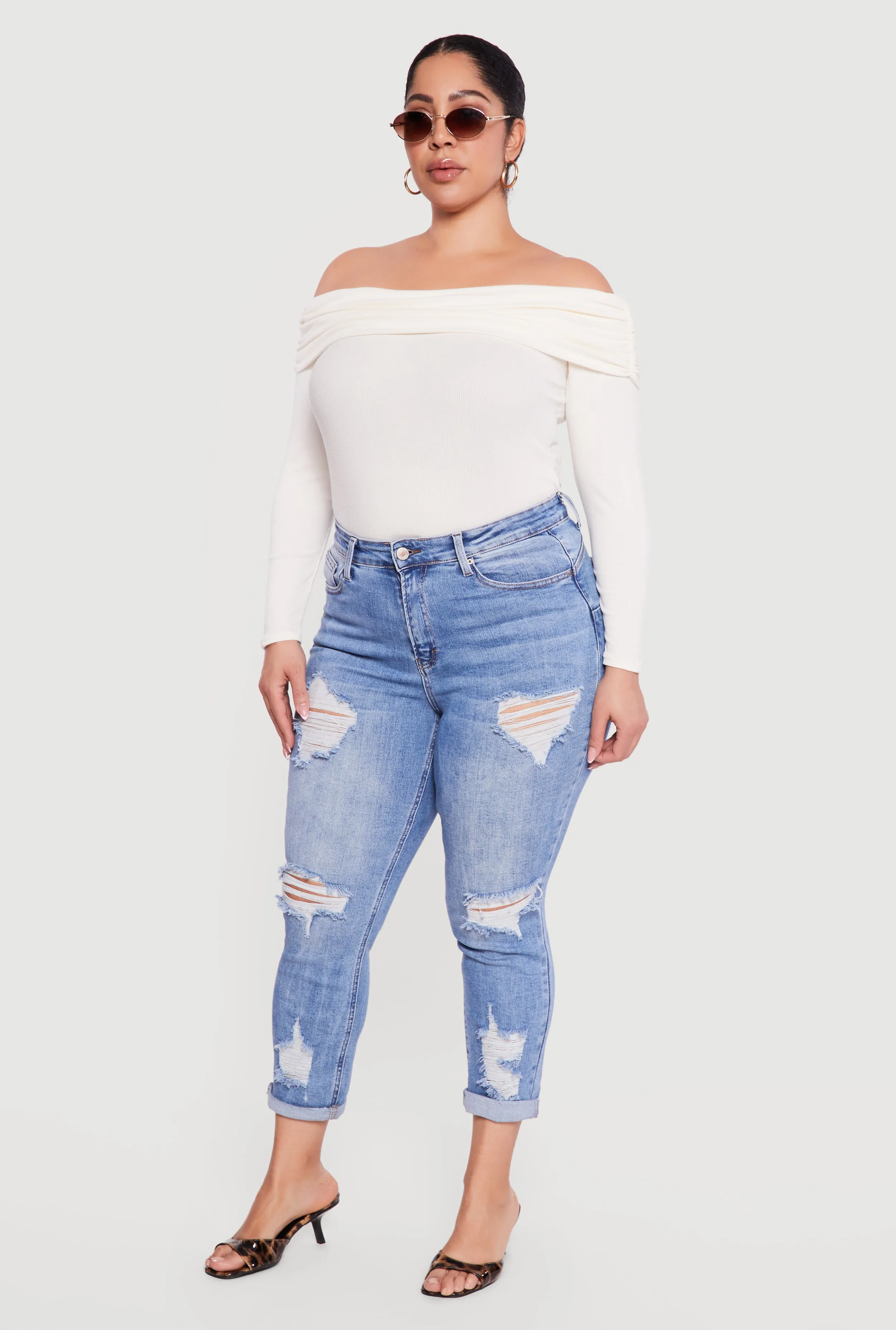 Plus Size WAX Rolled Cuff Distressed Jeans sold by Rainbow product image thumbnail 2