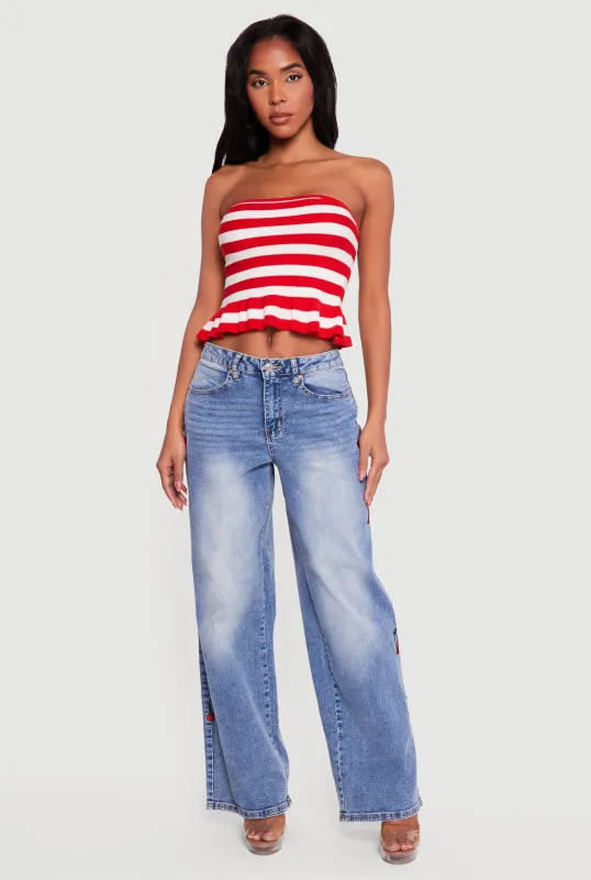 Striped Knitted Peplum Tube Top sold by Rainbow