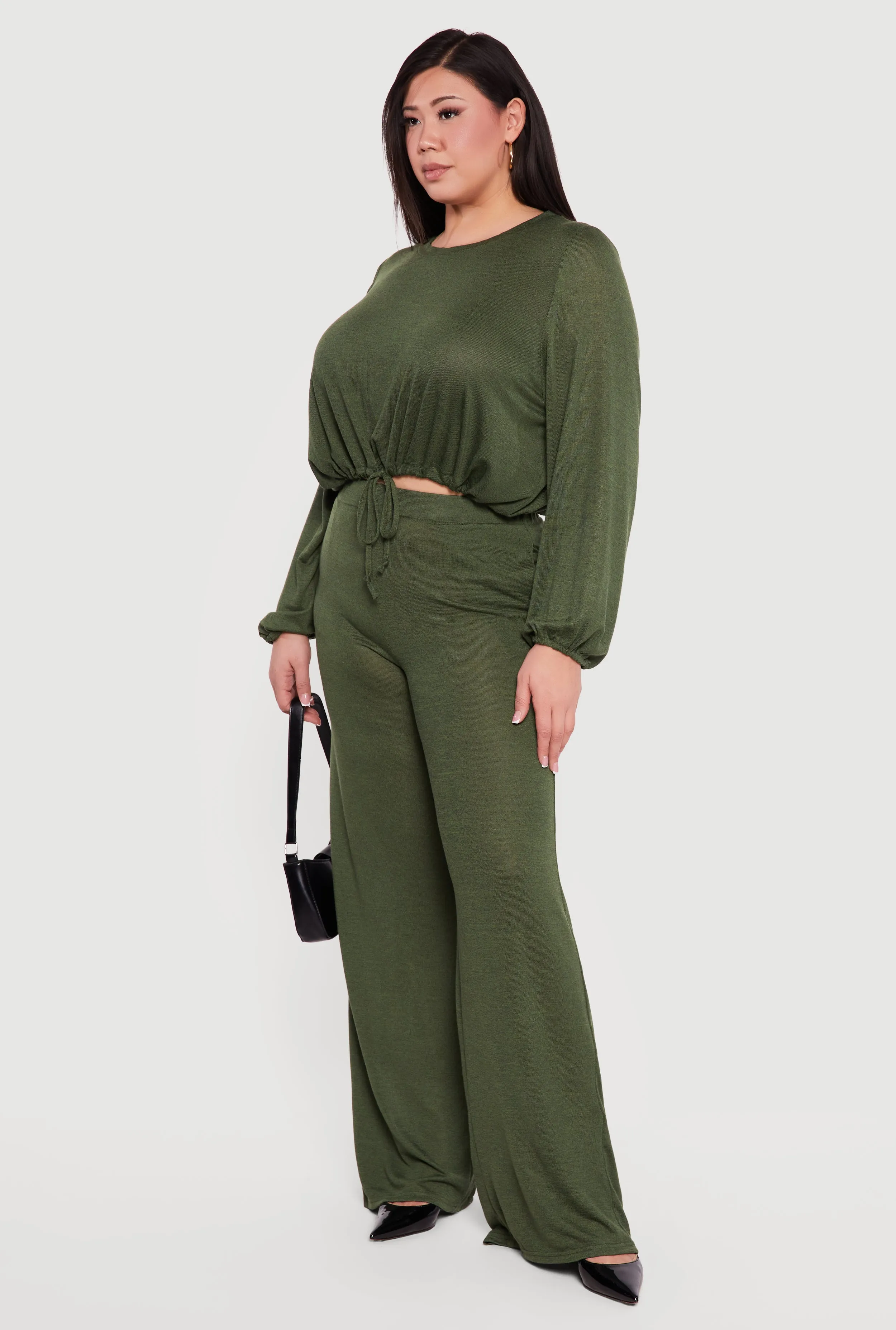 Plus Size High Waisted Wide Leg Brushed Knit Pants sold by Rainbow product image thumbnail 2