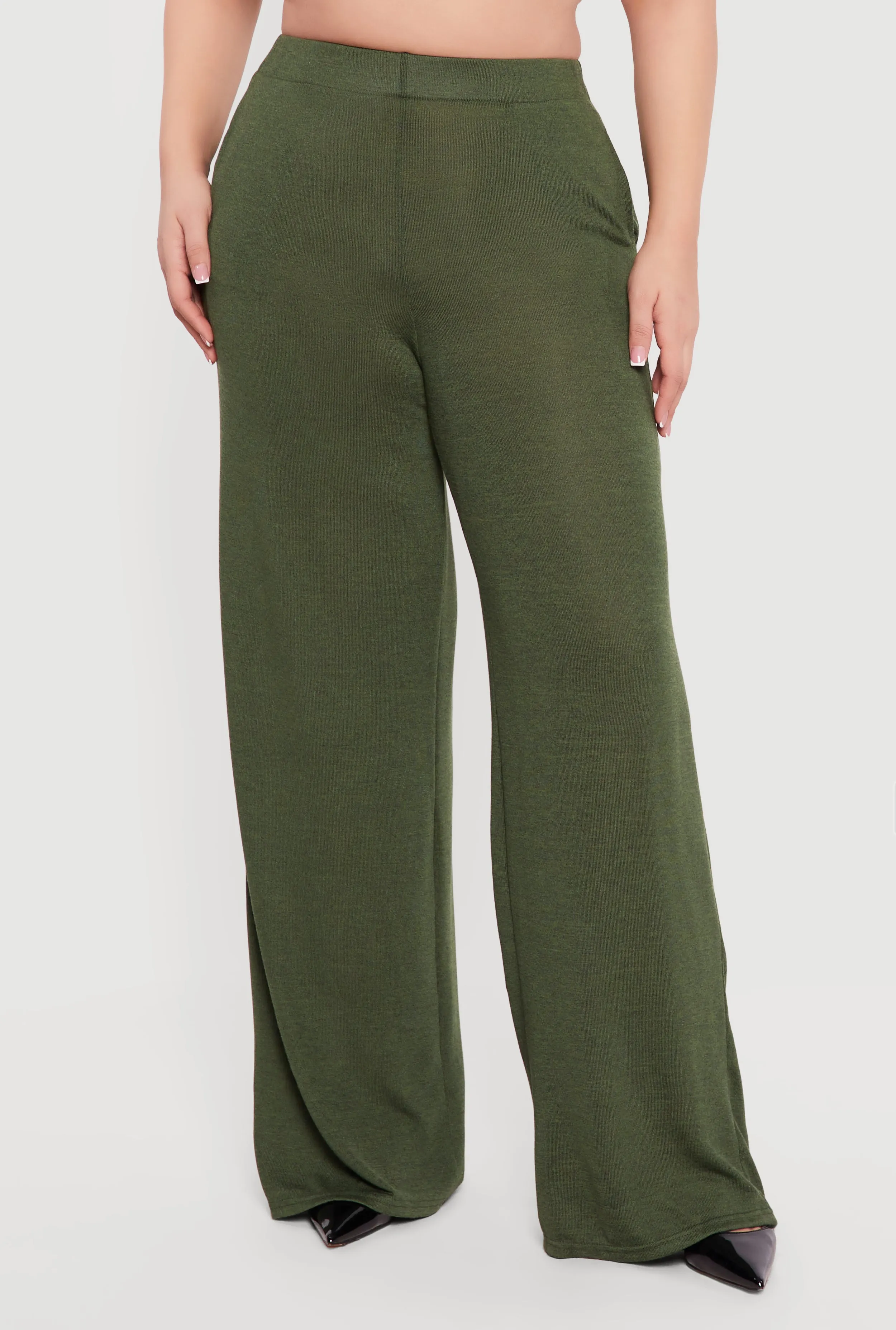 Plus Size High Waisted Wide Leg Brushed Knit Pants sold by Rainbow product image thumbnail 3