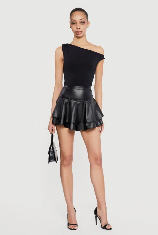 Faux Leather High Waisted Tiered Mini Skort sold by Rainbow