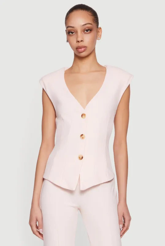 Crepe Knit Shoulder Padded Blazer Vest sold by Rainbow