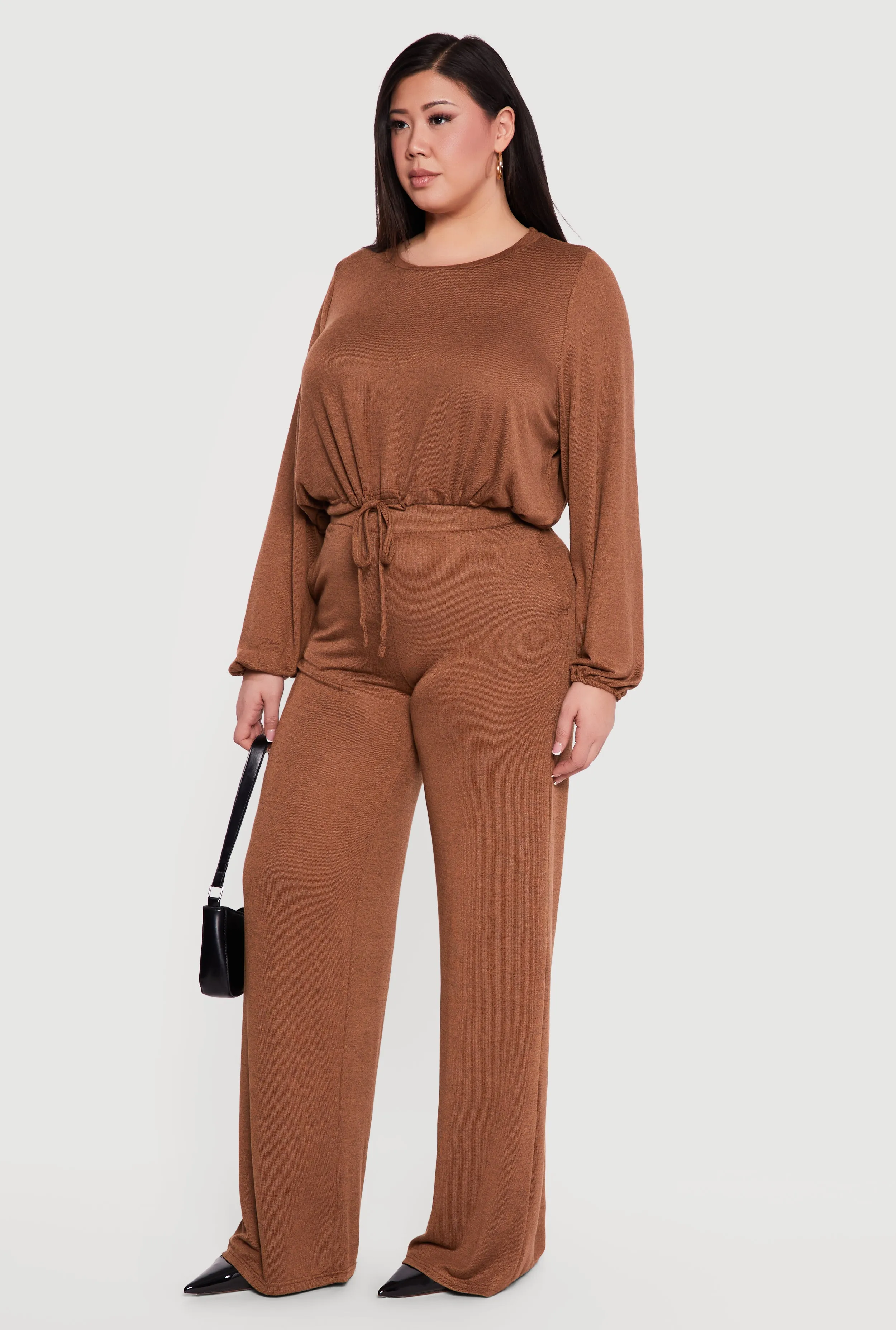 Plus Size High Waisted Wide Leg Brushed Knit Pants sold by Rainbow product image thumbnail 2