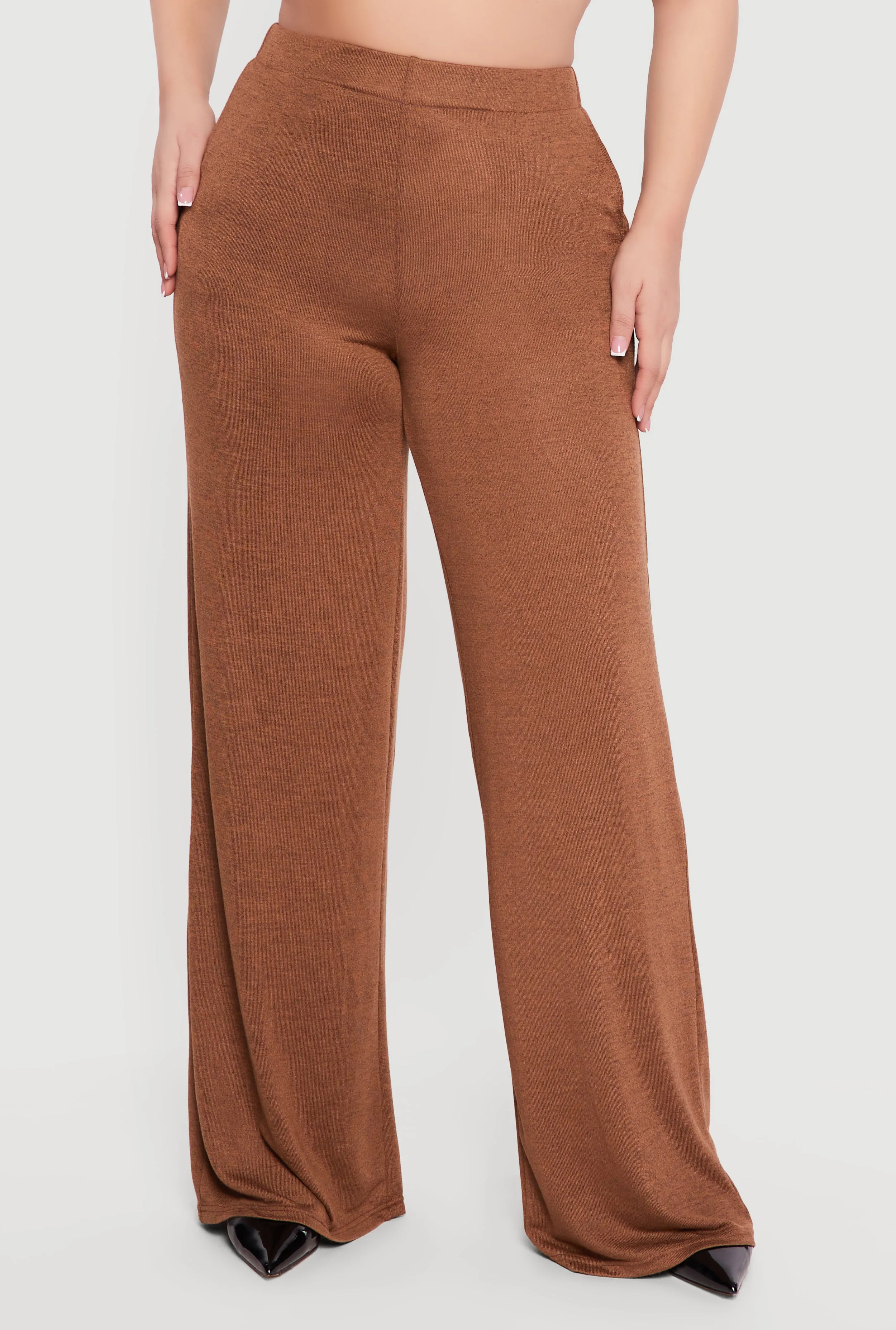 Plus Size High Waisted Wide Leg Brushed Knit Pants sold by Rainbow product image thumbnail 3